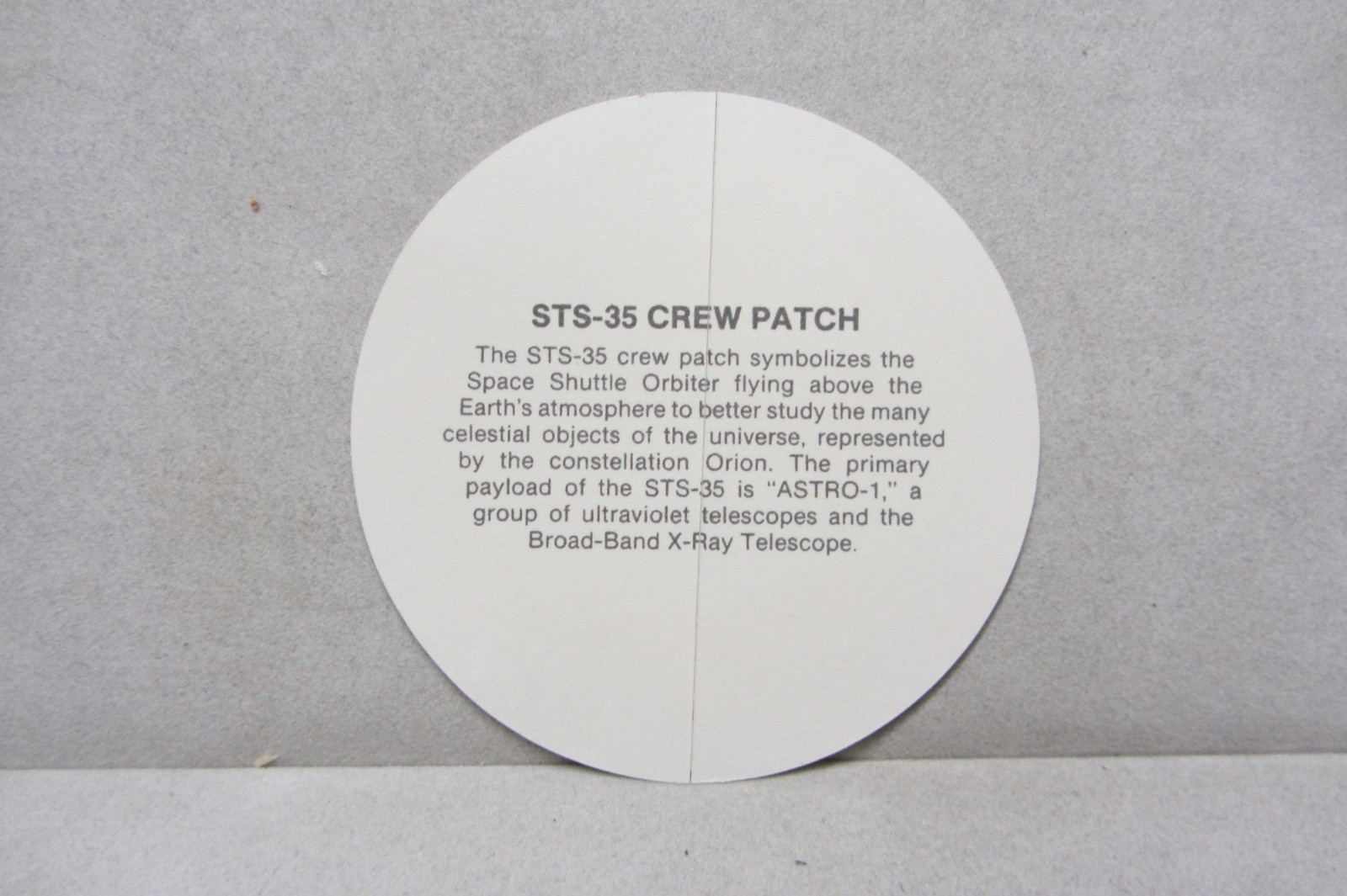 ROCKWELL SPACE SYSTEMS SPACE SHUTTLE STS-35 SOUVENIR PATCH, STICKER, CHARM