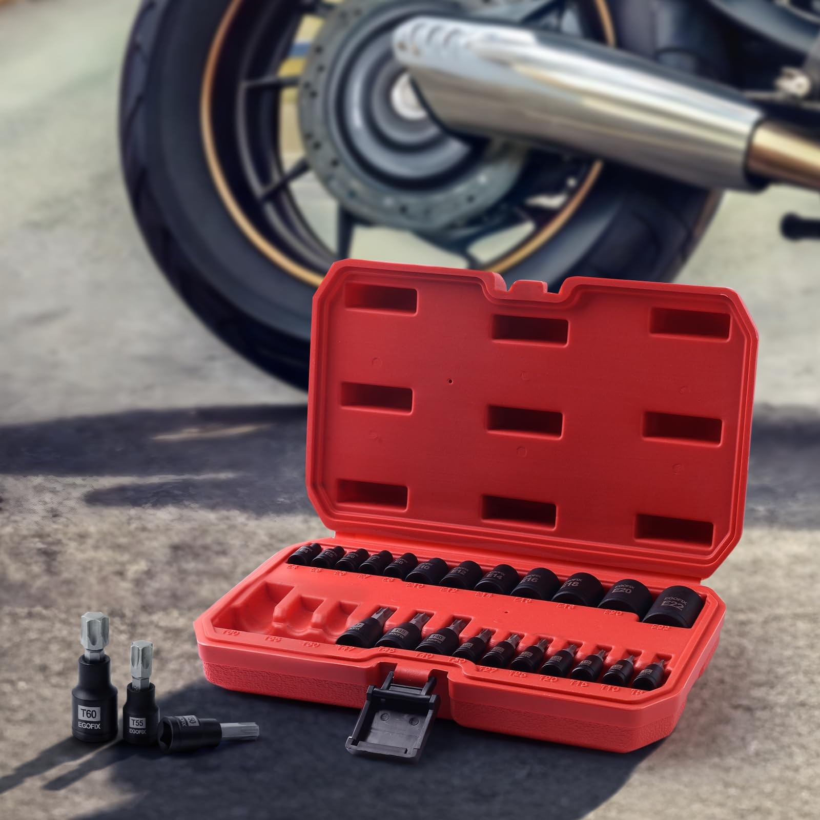 EGOFIX 25 Piece Torx Bit and Socket Set, 13 Star Bits T8-T60,E4-E22(25PCS)