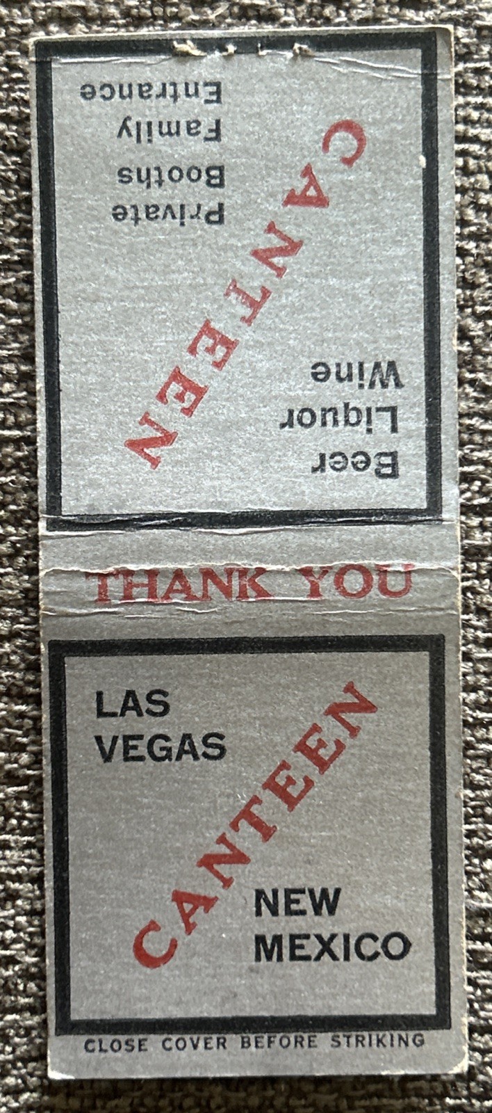 Vintage CANTEEN Beer/Liquor/Wine Matchbook Cover, Las Vegas/New Mexico