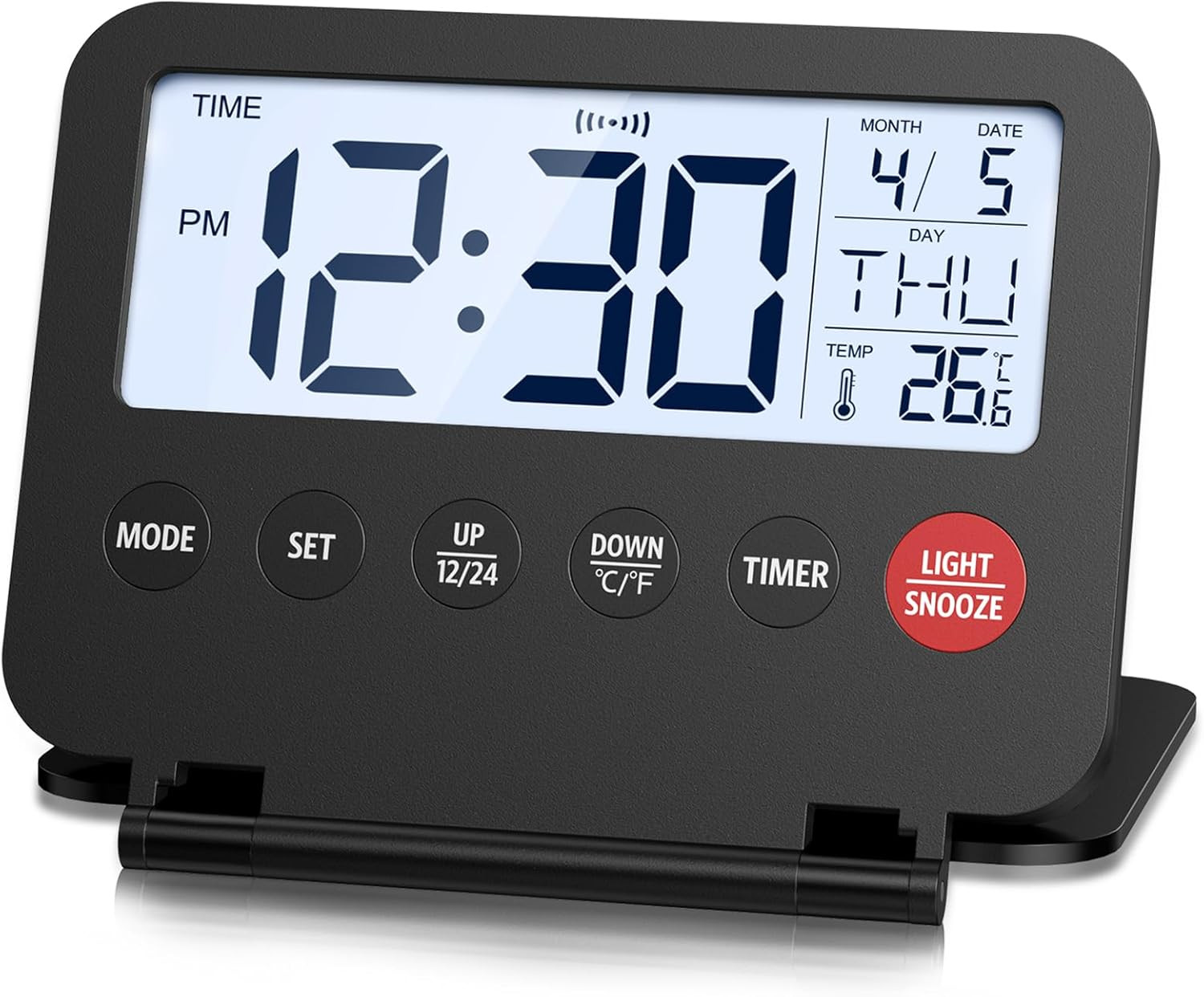 Upgraded Digital Travel Alarm Clock, 4 Inch LCD Display Front Button with Date &