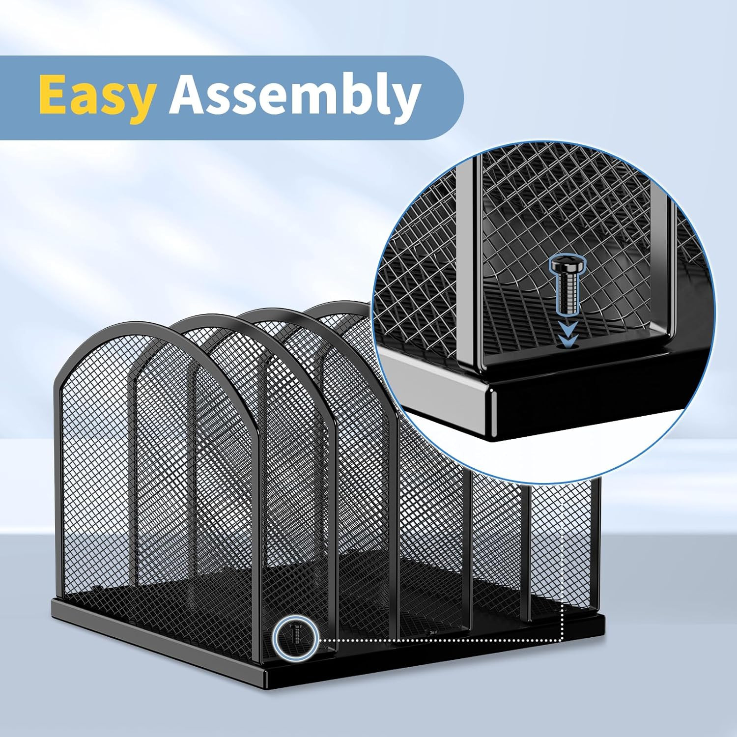 5-Section Mesh File Folder Stand Sorter Vertical Desktop Organizer