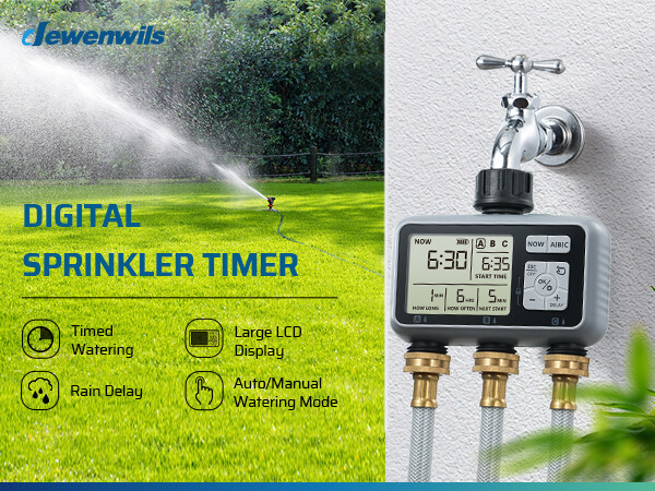 DEWENWILS Sprinkler Timer 3 Zone, Programmable Water Timer，Hose Faucet Timer