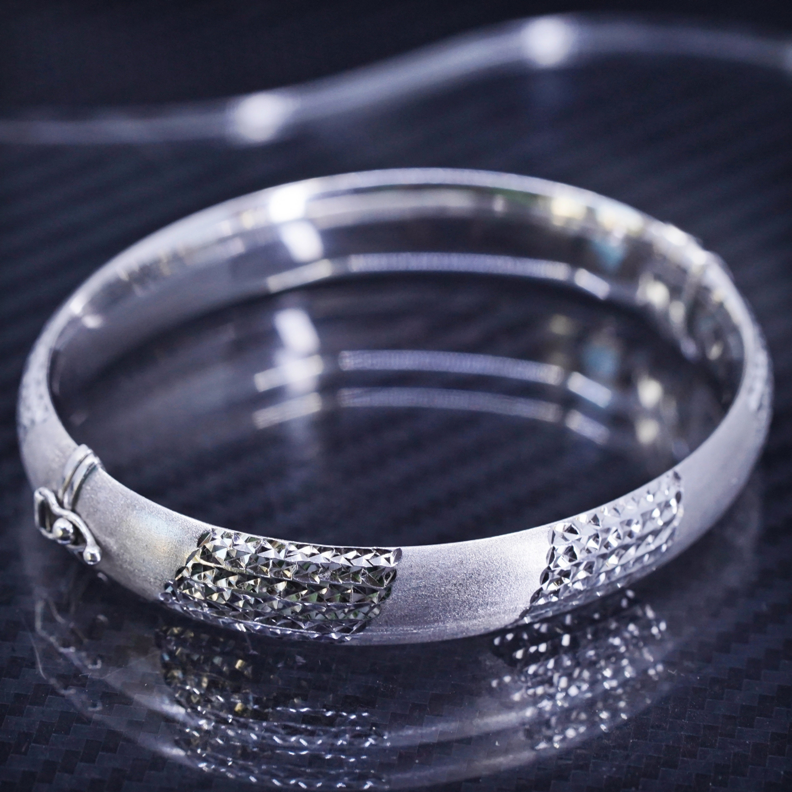 7”, vintage jewelry, sterling silver 925 hinged bangle, textured bracelet