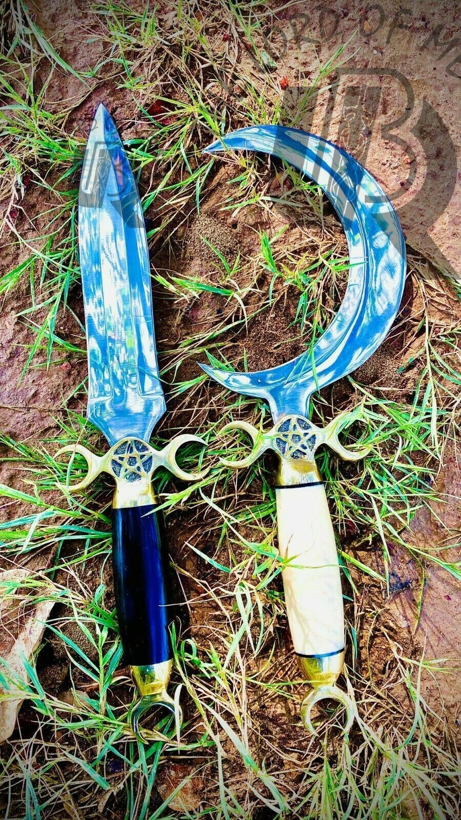 UBR CUSTOM HANDMADE D2 TOOL STEEL CRESCENT MOON AND ATHAME BOLINE KNIFE