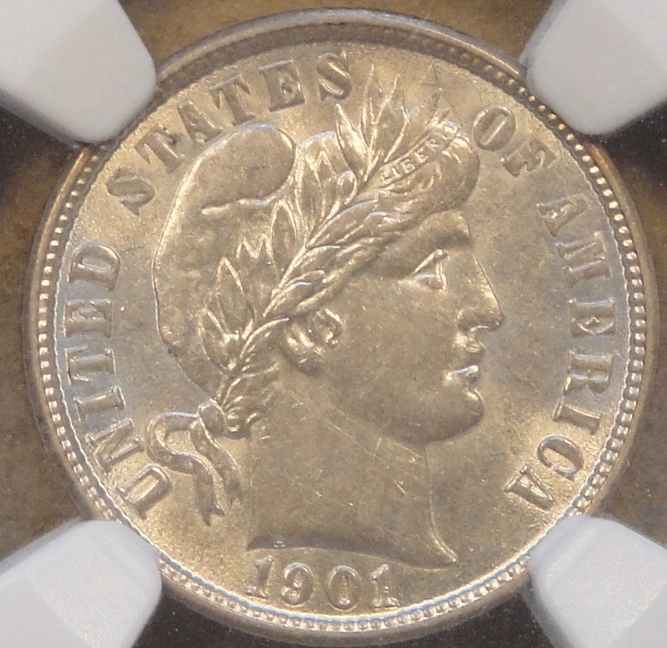 1901 Barber Dime 10c NGC Certified AU58