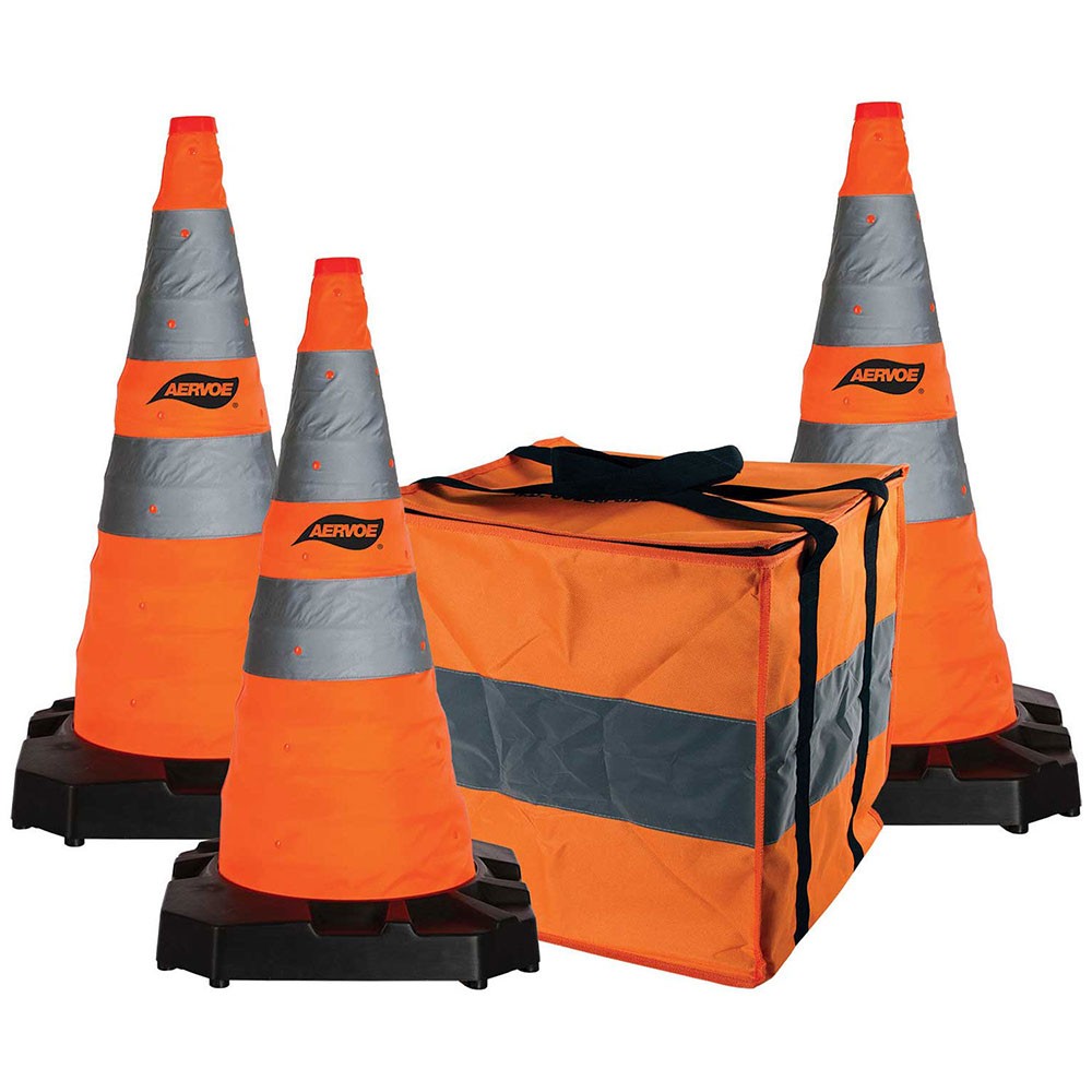 Aervoe 1186-3 28in HD Collapsible Safety Cones 3 Pack w LED Lights & Base