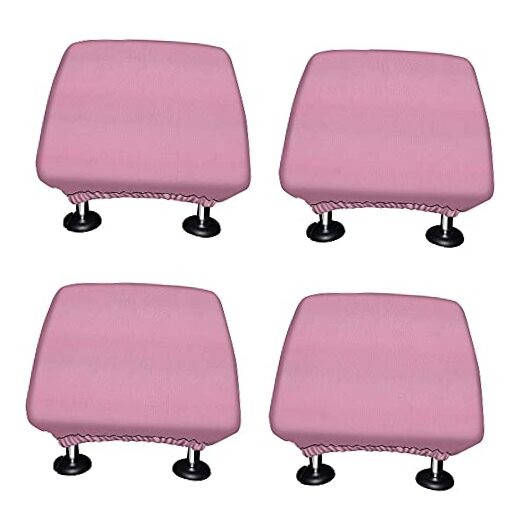 Set of 4 Car Seat Head Rest Cover, Protective Fabric Design Cover Solid Pink
