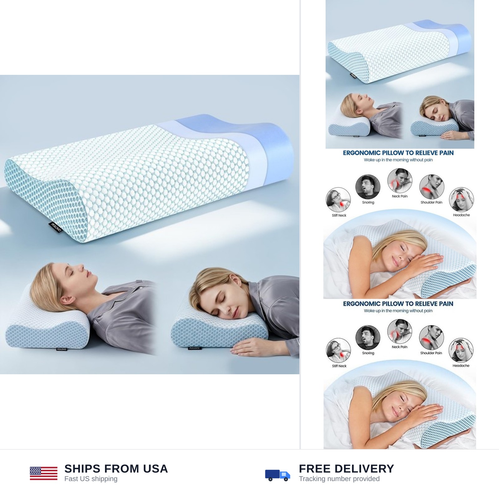 Polovo Neck Pillow Memory Foam Pillows for Sleeping, Ergonomic Cervical Pillo...