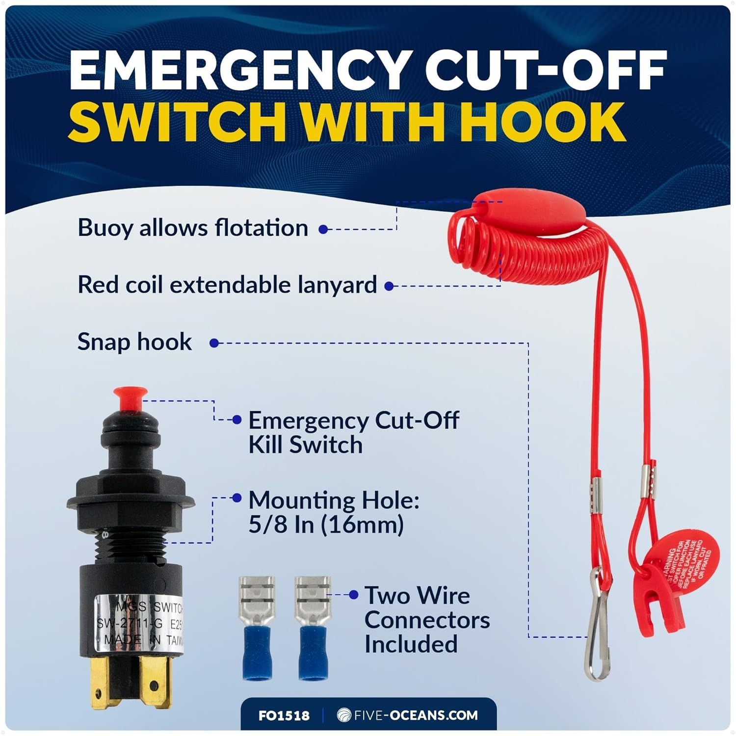 Compact Engine Shut-Off Switch with Red Buoy and Durable Lanyard for Boating