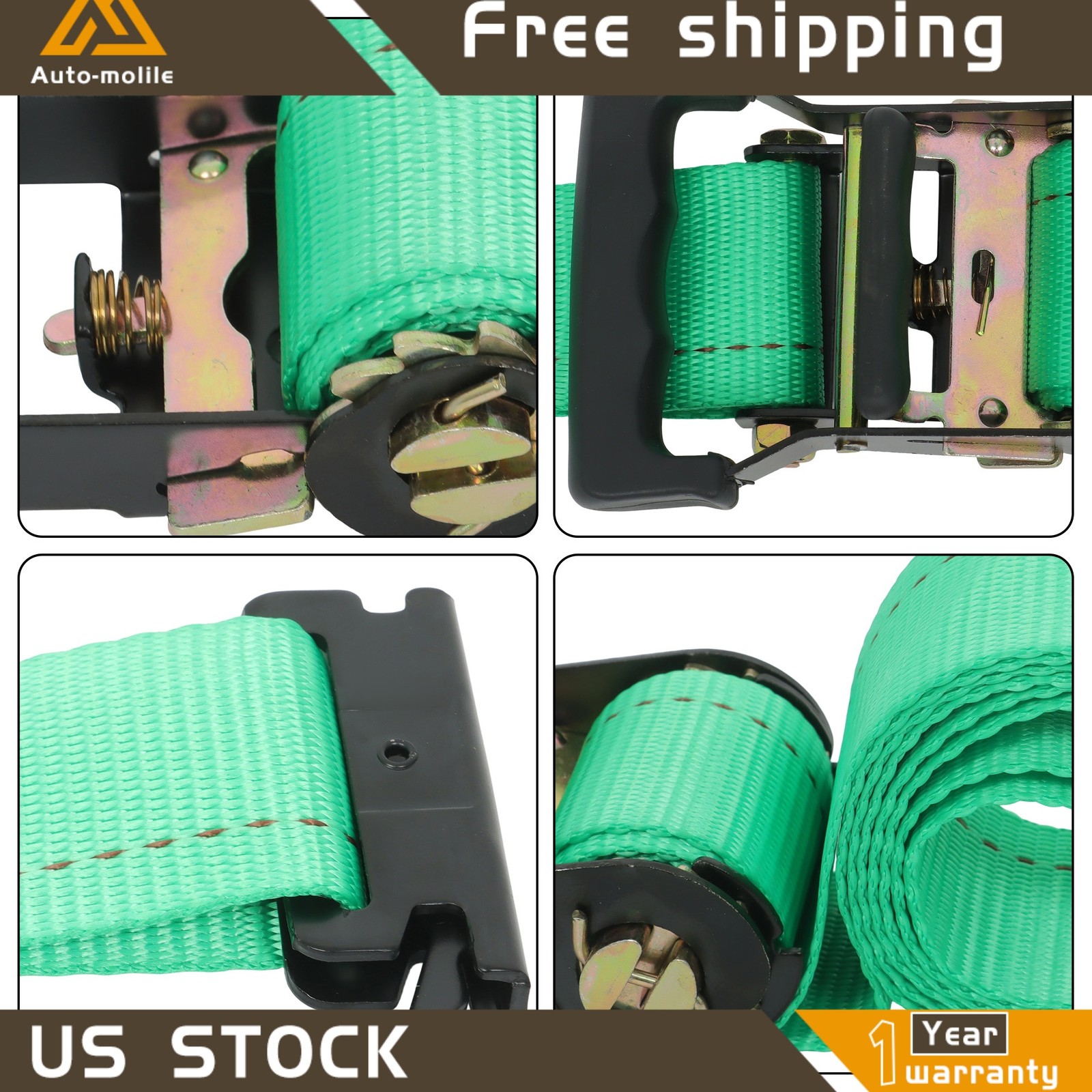 E Track Wheel Chock Tie Down System 8' Green Ratchet Straps Durable Secure Cargo