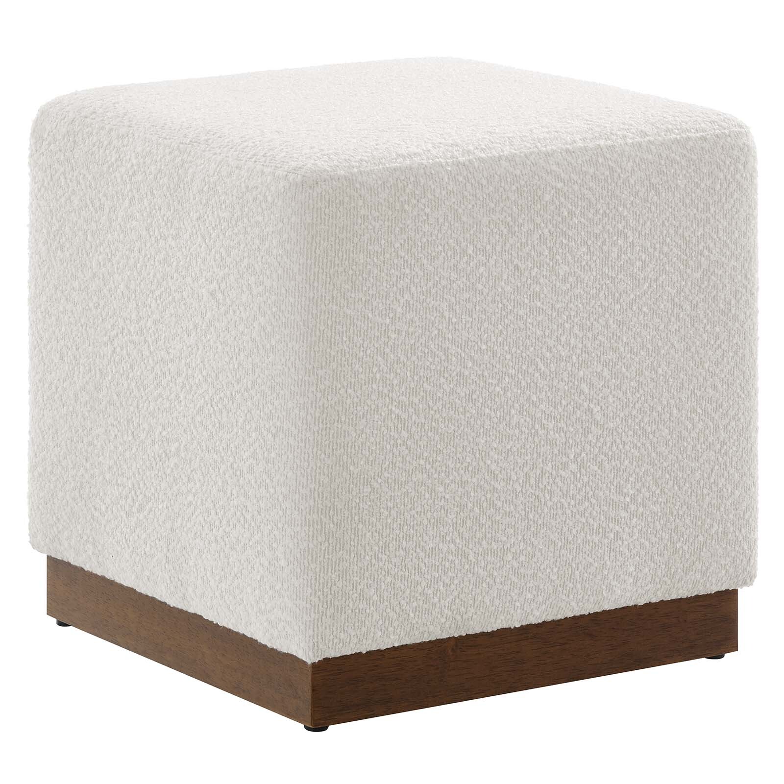 Modway Tilden 17" Square Boucle Upholstered Ottoman in Cloud Walnut