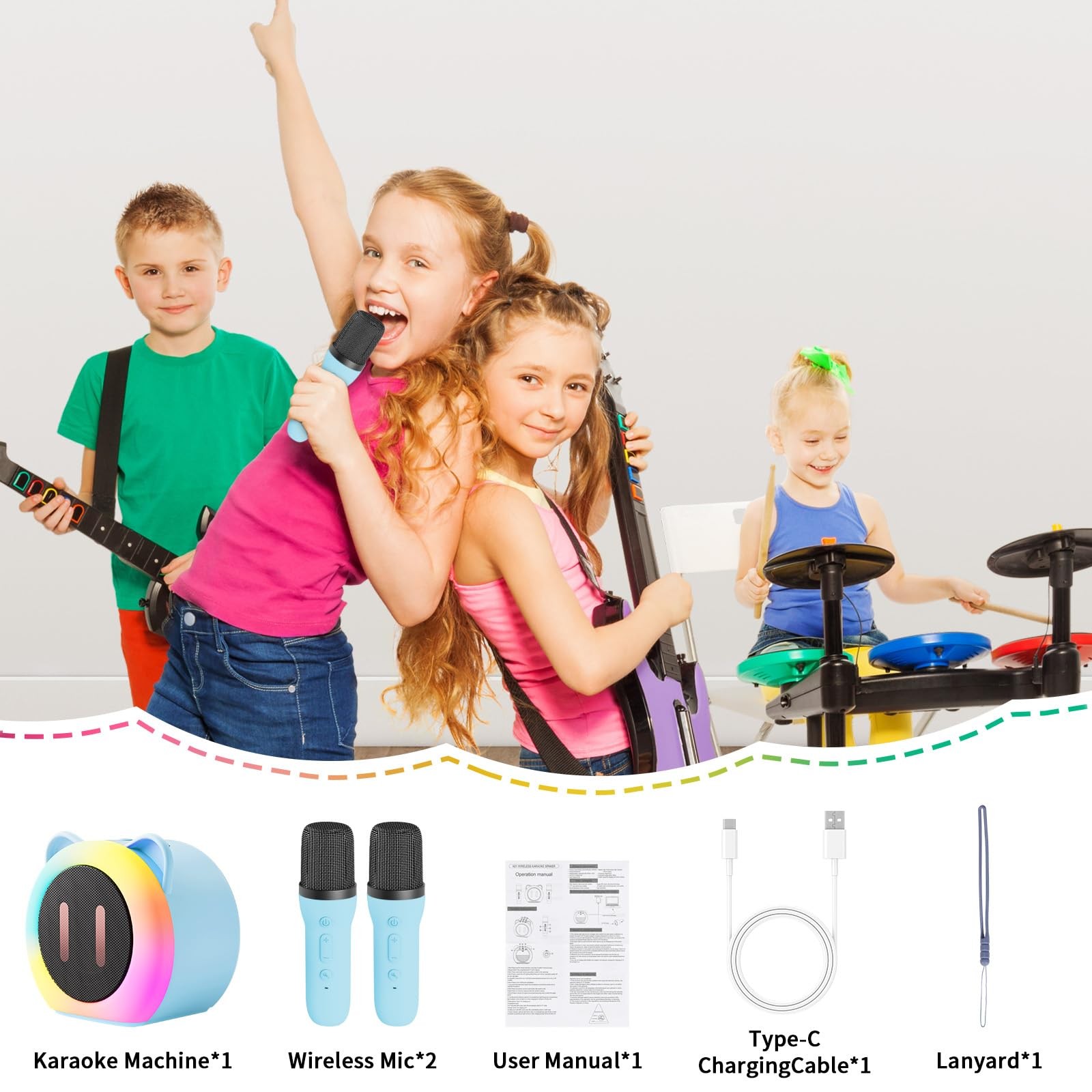 Mini Karaoke Machine for Kids Adults，Portable Karaoke Speaker with 2 Wireless...