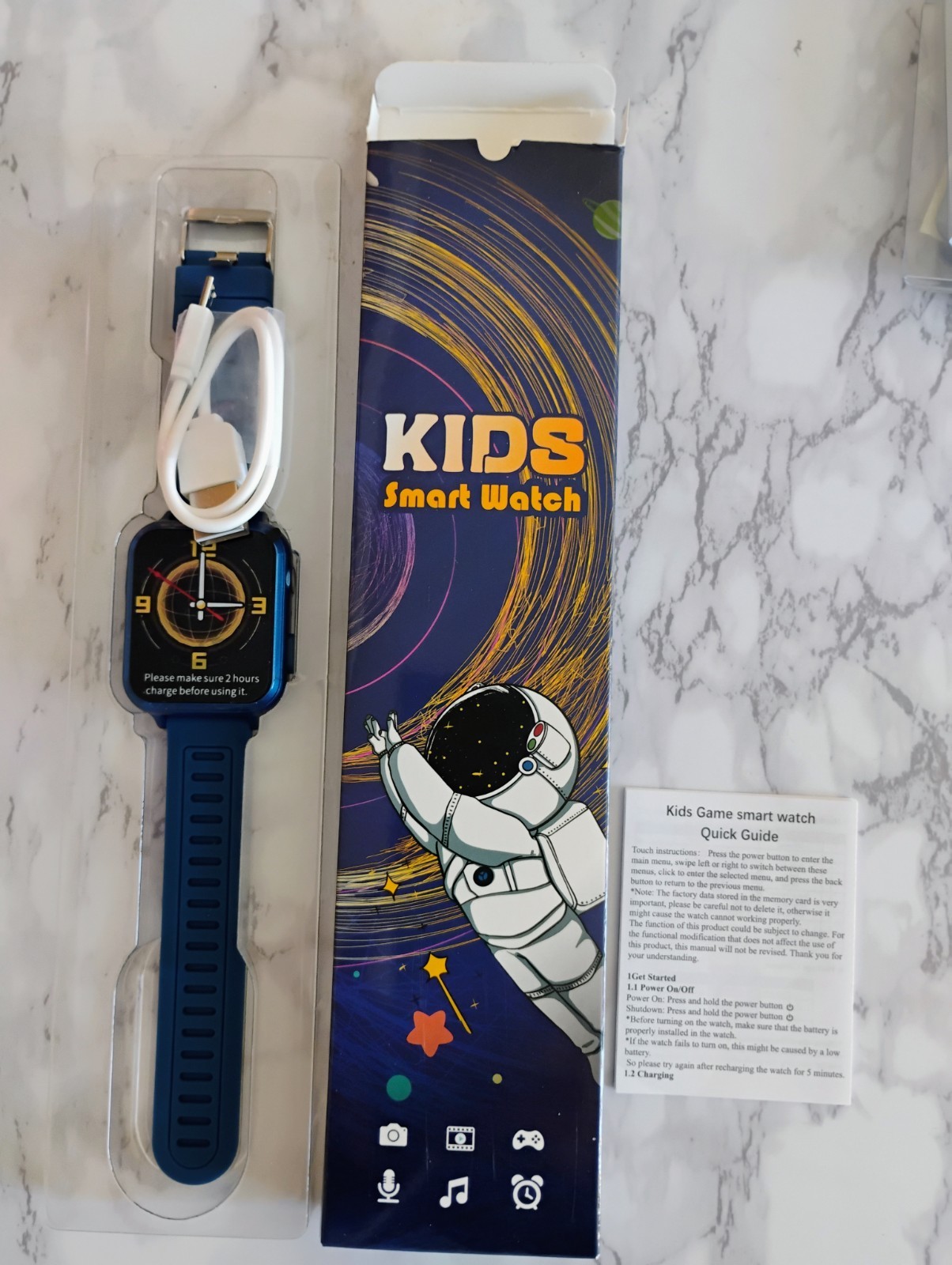 Kids 1.54" Screen Blue Colorway Smart Watch Fitness, Pedometer,Camera