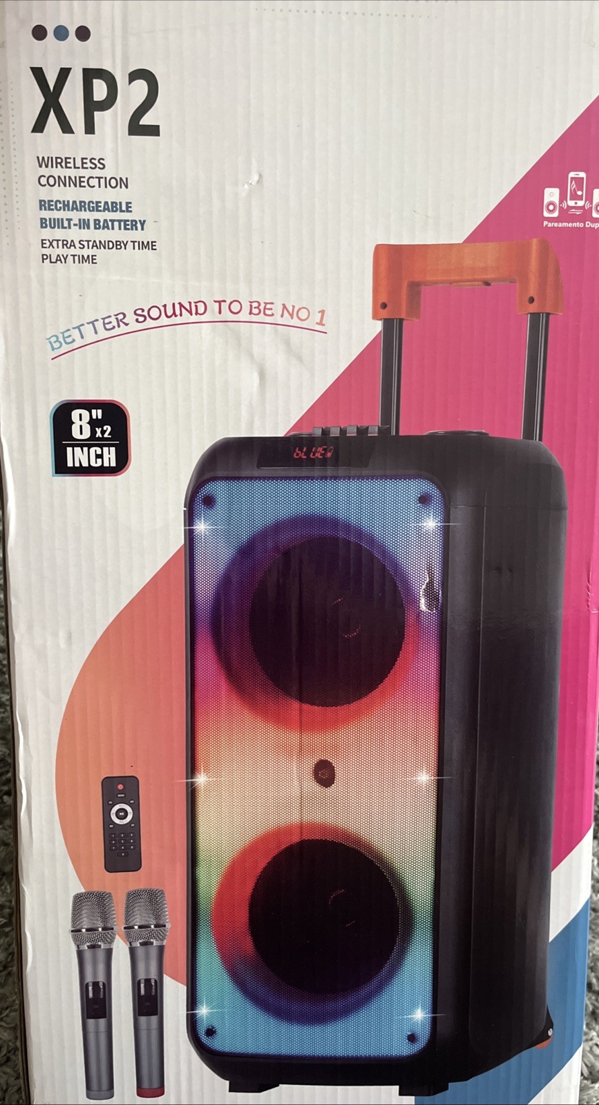 XP2 Wireless Speaker Party Karaoke Machine+2 Microphone Bluetooth Speaker.OPEN📦