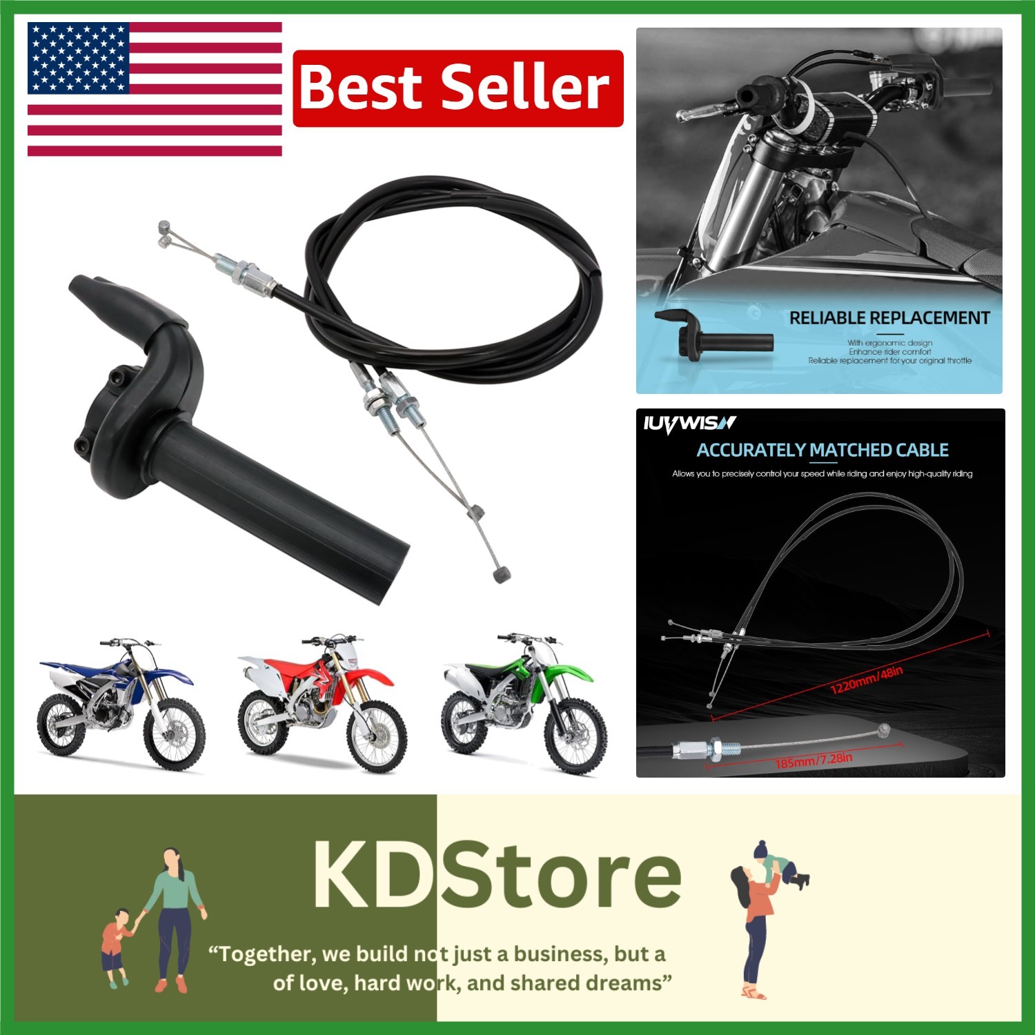 Universal Dirt Bike Throttle Assembly with Cable Fits YZ KX 250F 450F WR 250F...