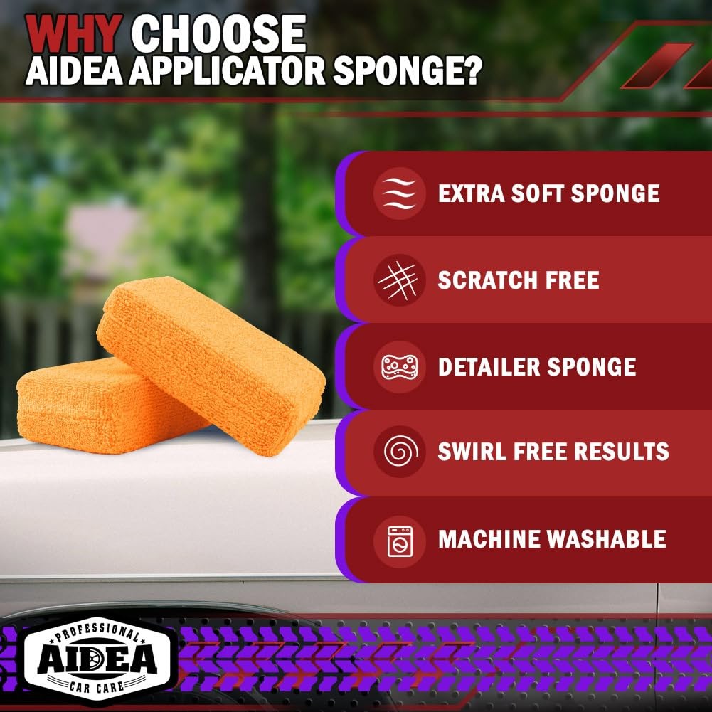 AIDEA Microfiber Applicator Pad-8Pack, Car Wash Sponge, Premium 8 PK, Orange