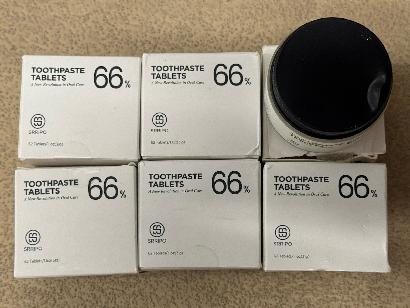 6 Pack SRRIPO Toothpaste Fluoride Free Tablets 66% Peppermint 62 Tablet Count