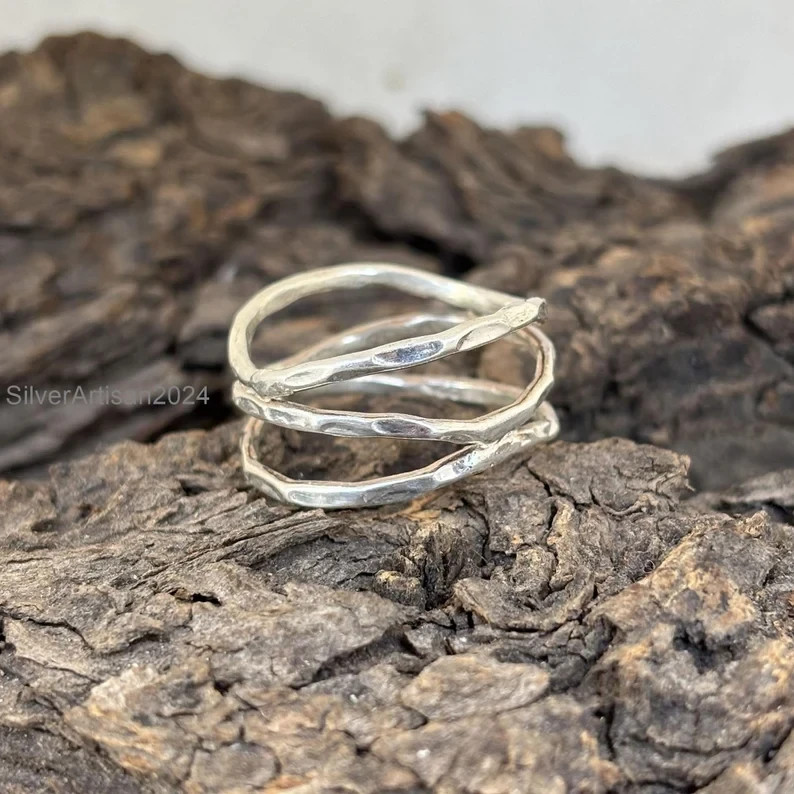 Hammered 925 Sterling Silver Stacking Ring: Chunky Boho Thumb Ring All Size