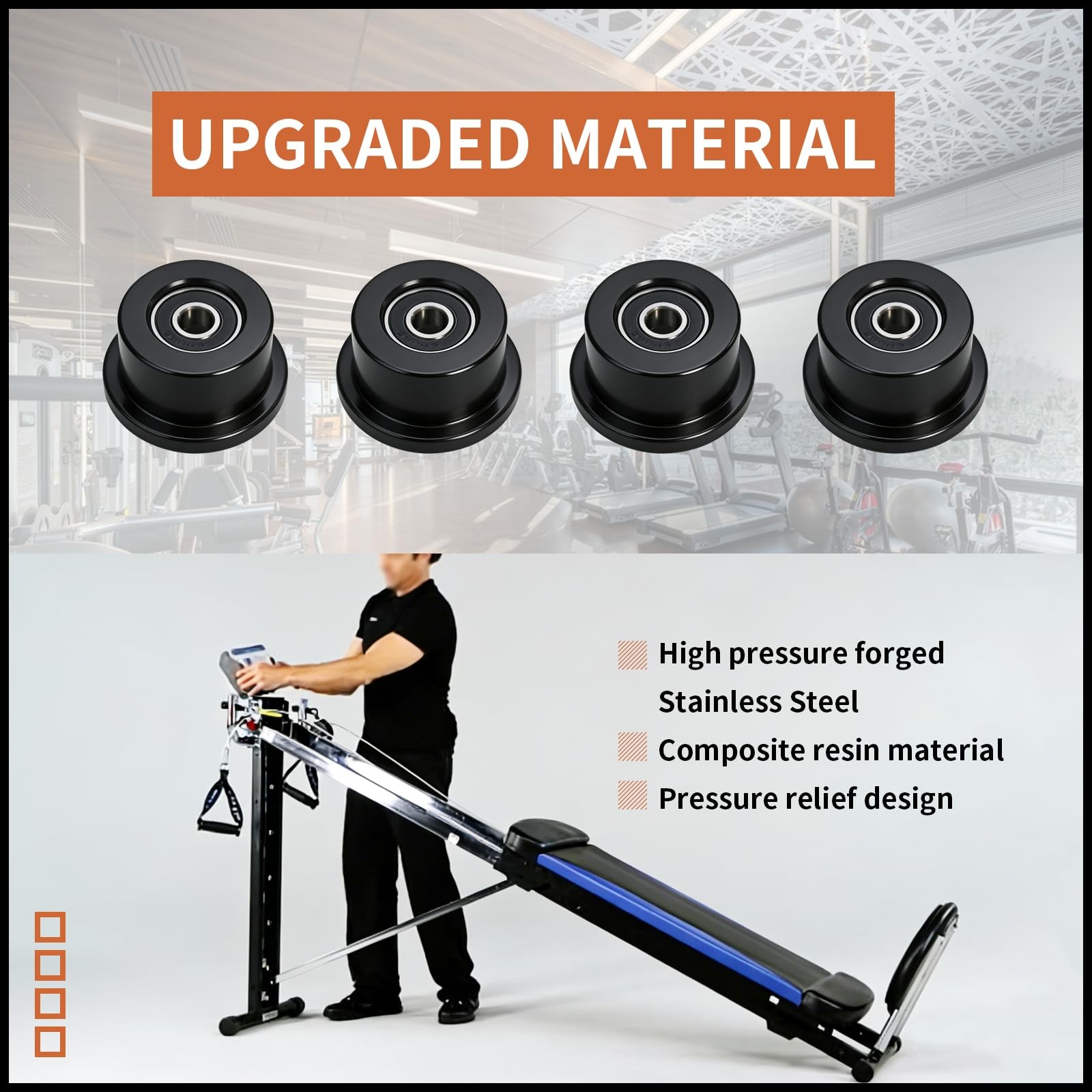 "4 Machined Wheels/Rollers for Total Gym Models 1000 to 1900 Replacement"