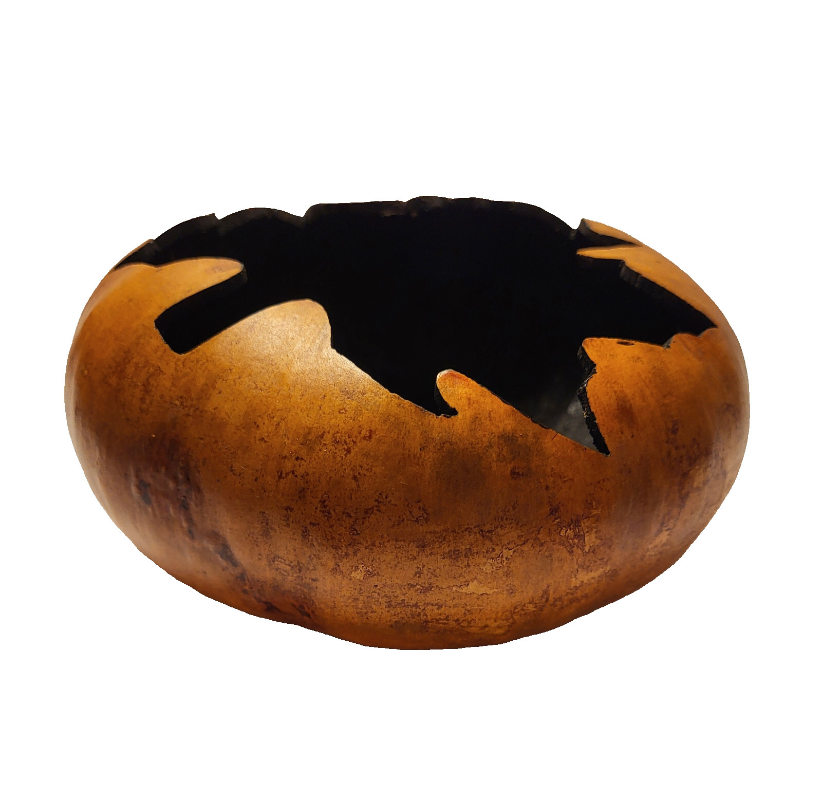 Hand Carved  Gourd Container  Planter Trinkets Canada Maple Leaf Design 7 x 3