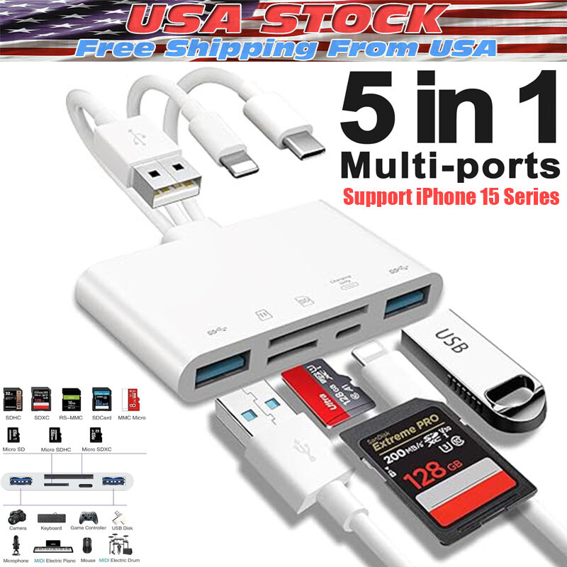 5 in 1 Memory Card Reader USB 3.0 OTG Adapter SD Card Reader For iPhone/iPad New