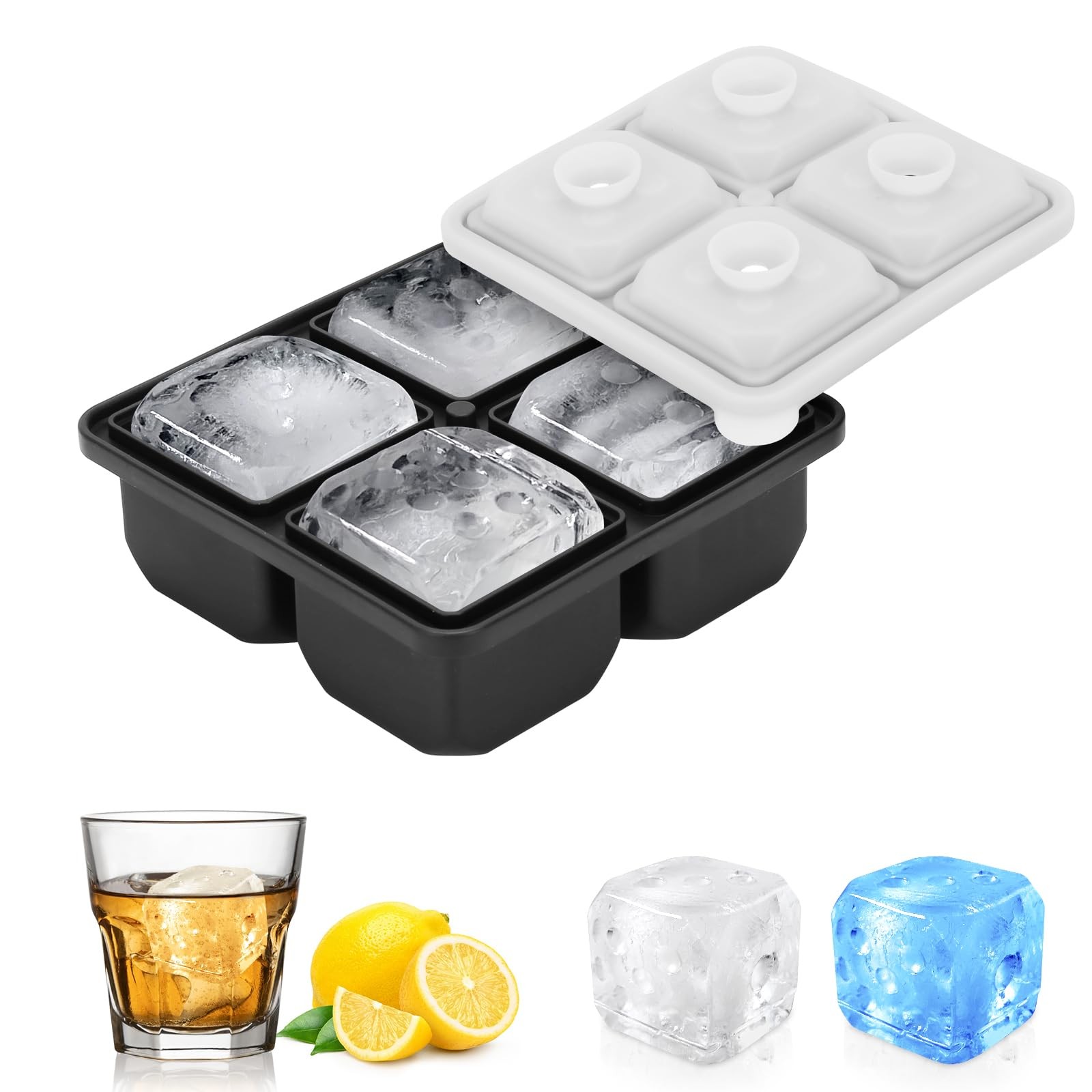 Dice Mold,D6 Large Square Ice Cube Mold for Whiskey,Cocktails,Wine,Juice and ...