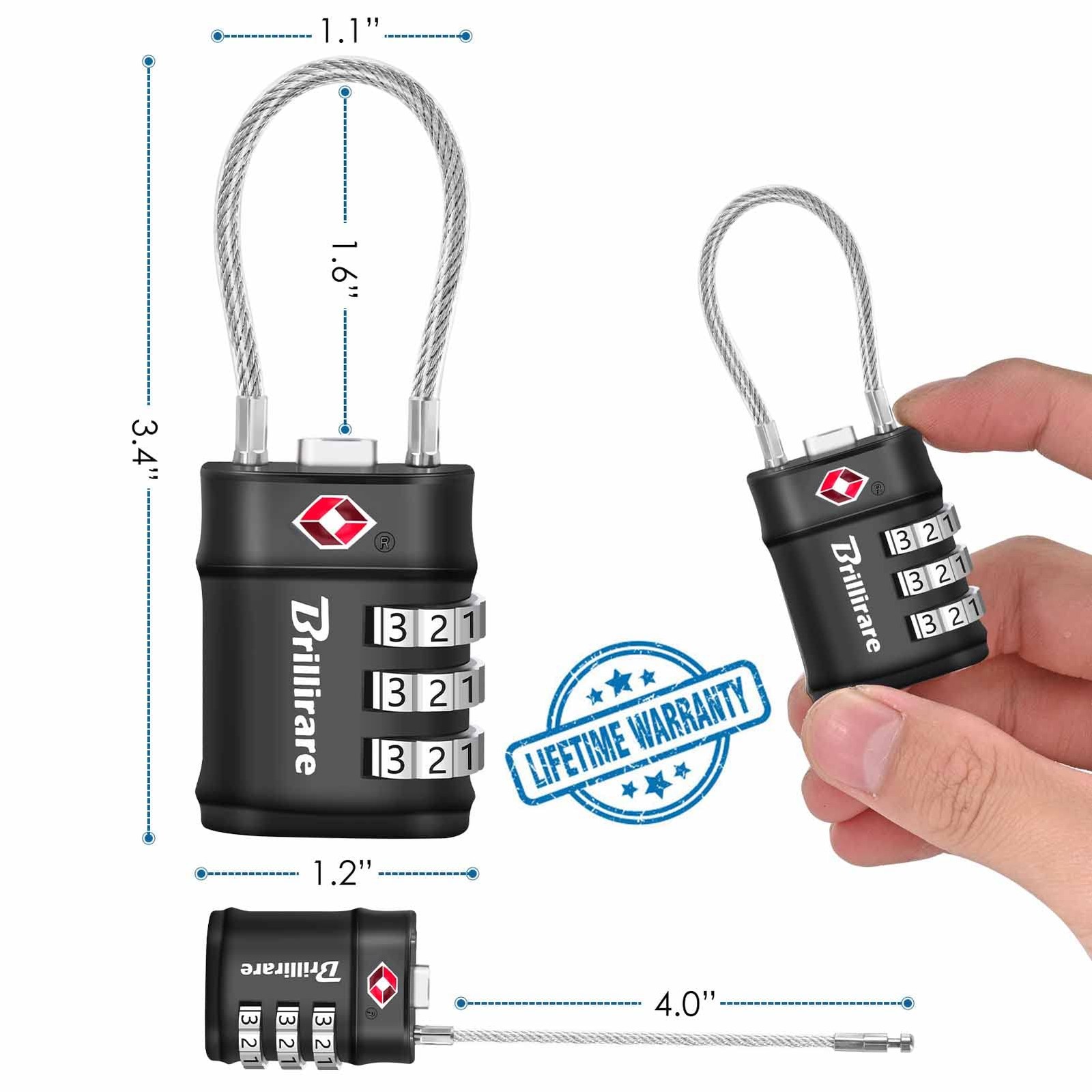 2 Pack TSA Approved Luggage Locks, Combination Travel Cable Small, 2