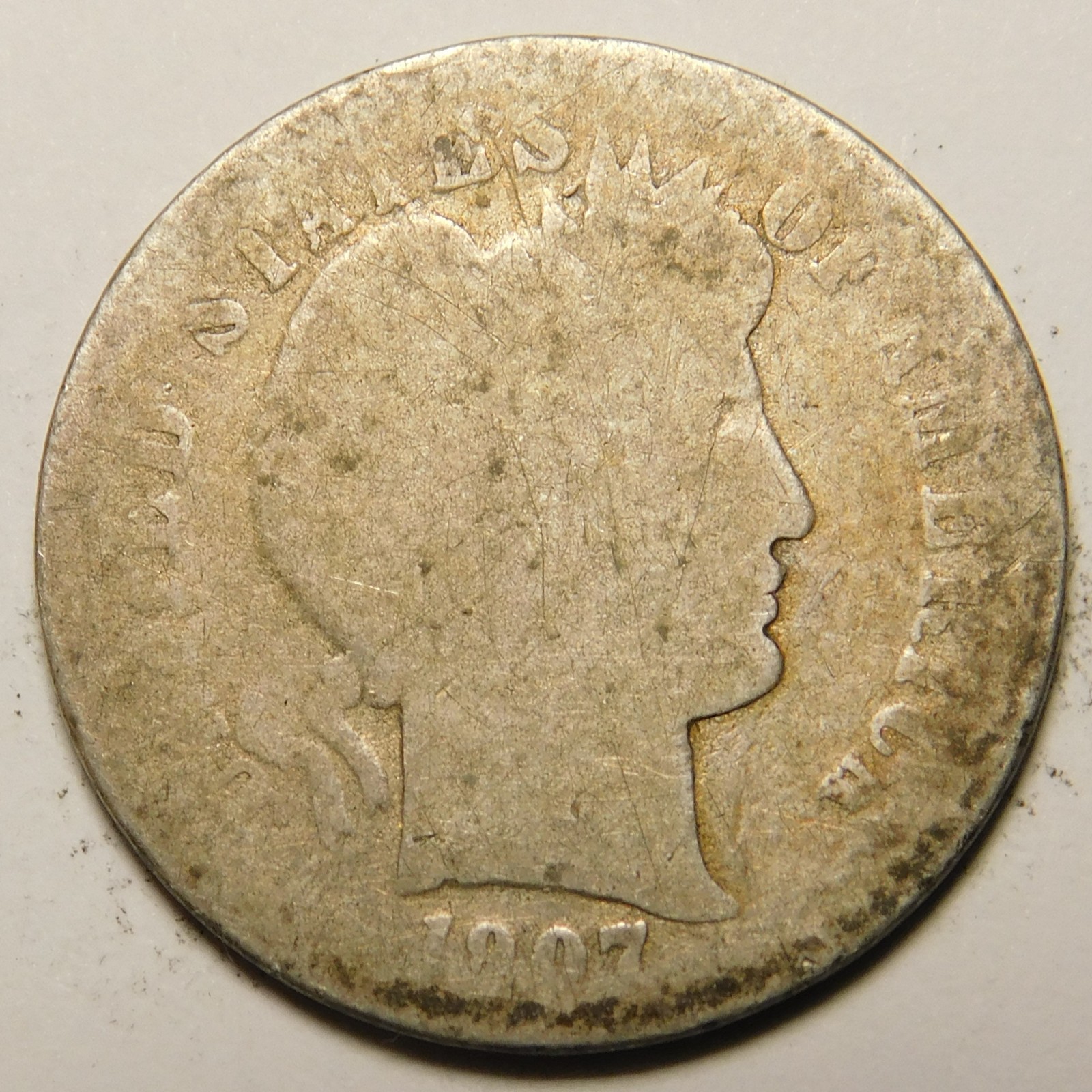 1907 D Barber Dime 90% Silver AG-G "Actual Coin Pictured - Not Cleaned"
