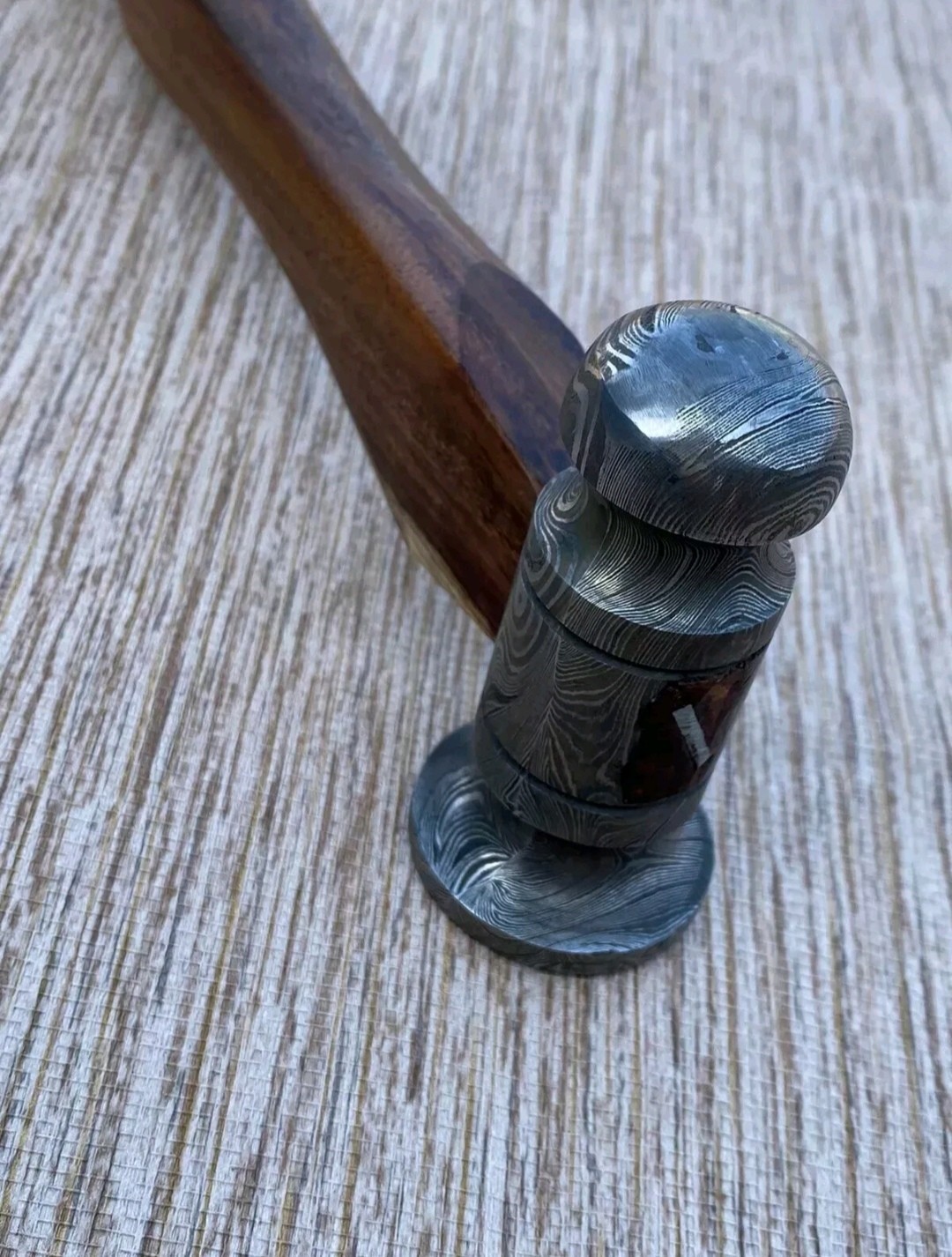 Handmade Hammer | Forged Damascus Steel Head | Wood Handle | Leather Wrapped