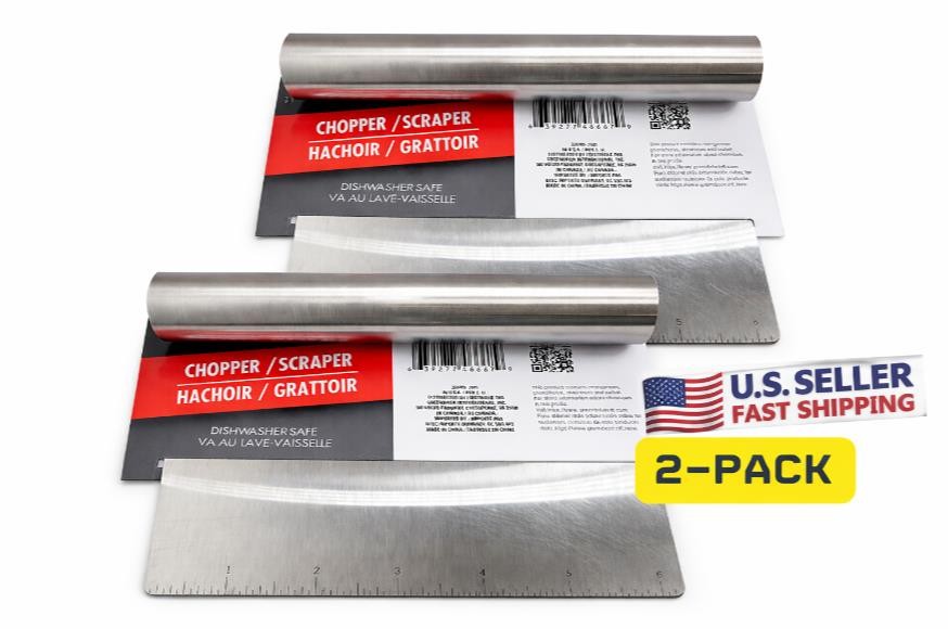 2 Pack Stainless Steel Bench Scraper & Rolling Pin Set Chopper Dough Scraper
