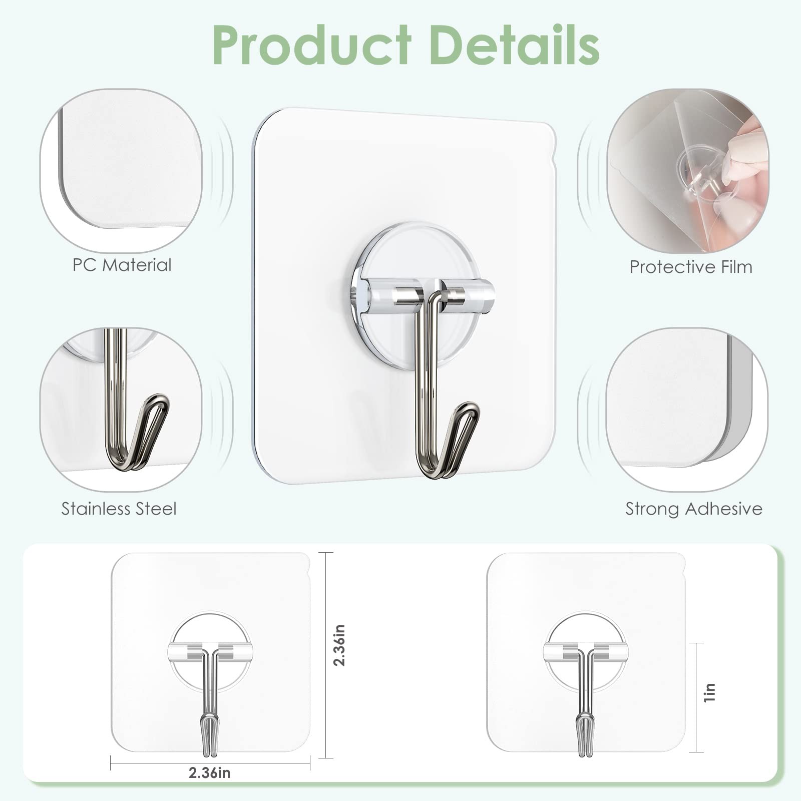 Lomrsiul Wall Hooks for Hanging, Clear Removable Window 13 lb
