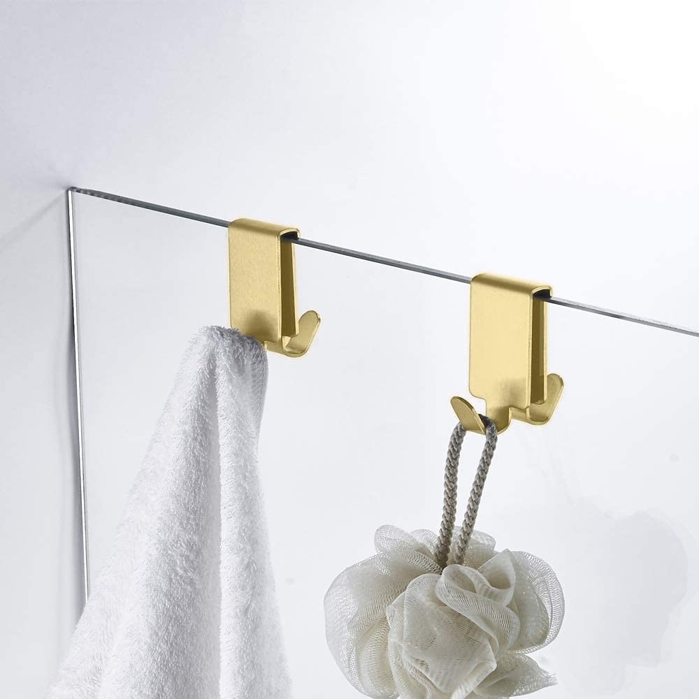 Double Hooks for Glass Shower Door, Towel Hooks Over The Bathroom Glass Wall ...