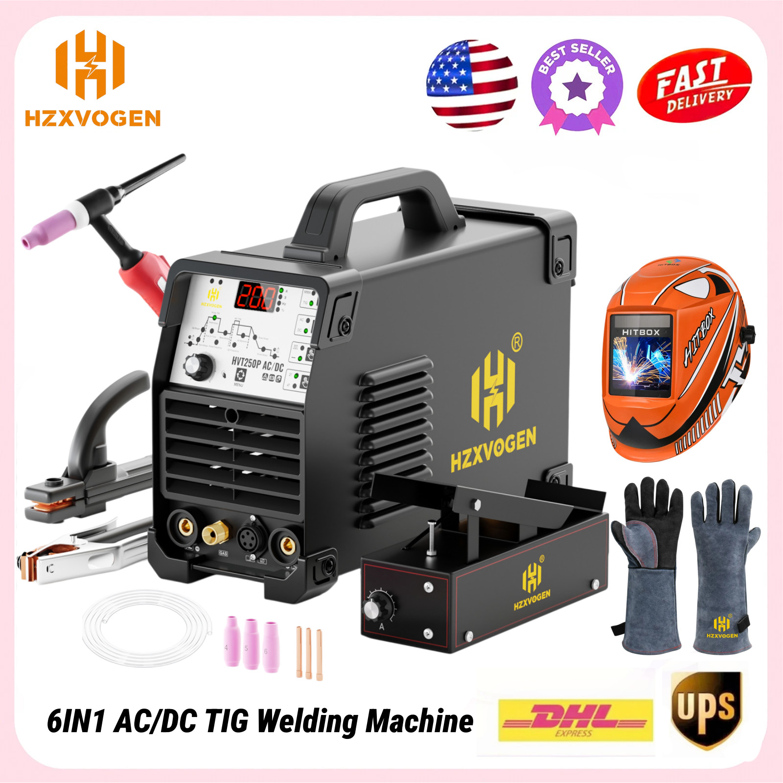110V/220V Pulse Aluminium AC/DC TIG Welder 200A 2T/4T HF TIG/MMA Welding KIT DIY