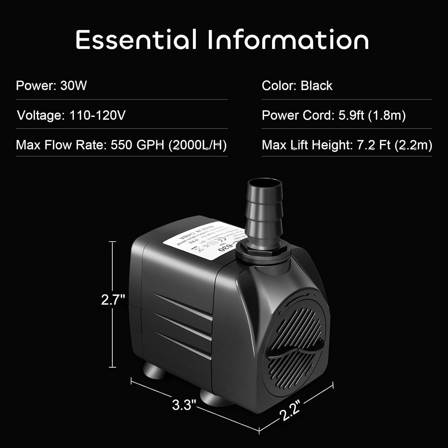 Eco-Friendly 550GPH Submersible Pump - Quiet Operation & Secure Installation
