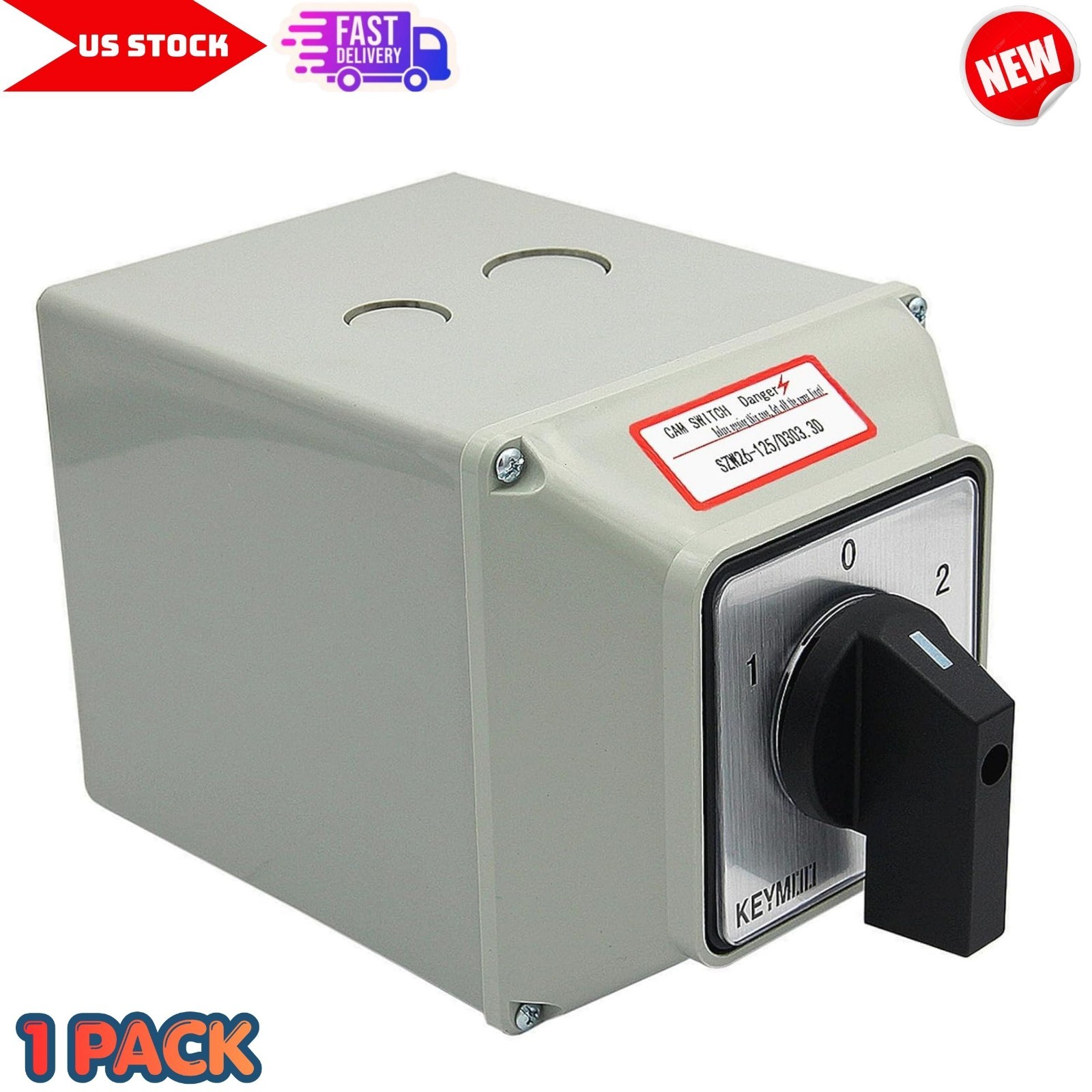 125A Rotary Changeover Switch with Box, 2-Way 3NO 3NC 660V 3 Position 3 Phase
