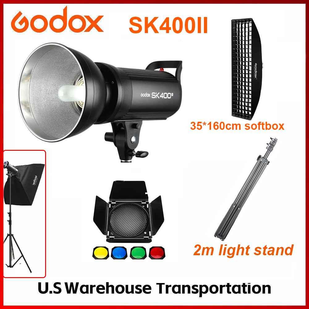 Godox SK400II 400Ws Studio Flash Strobe,Barndoor 35*160cm Softbox 2m Stand Kii