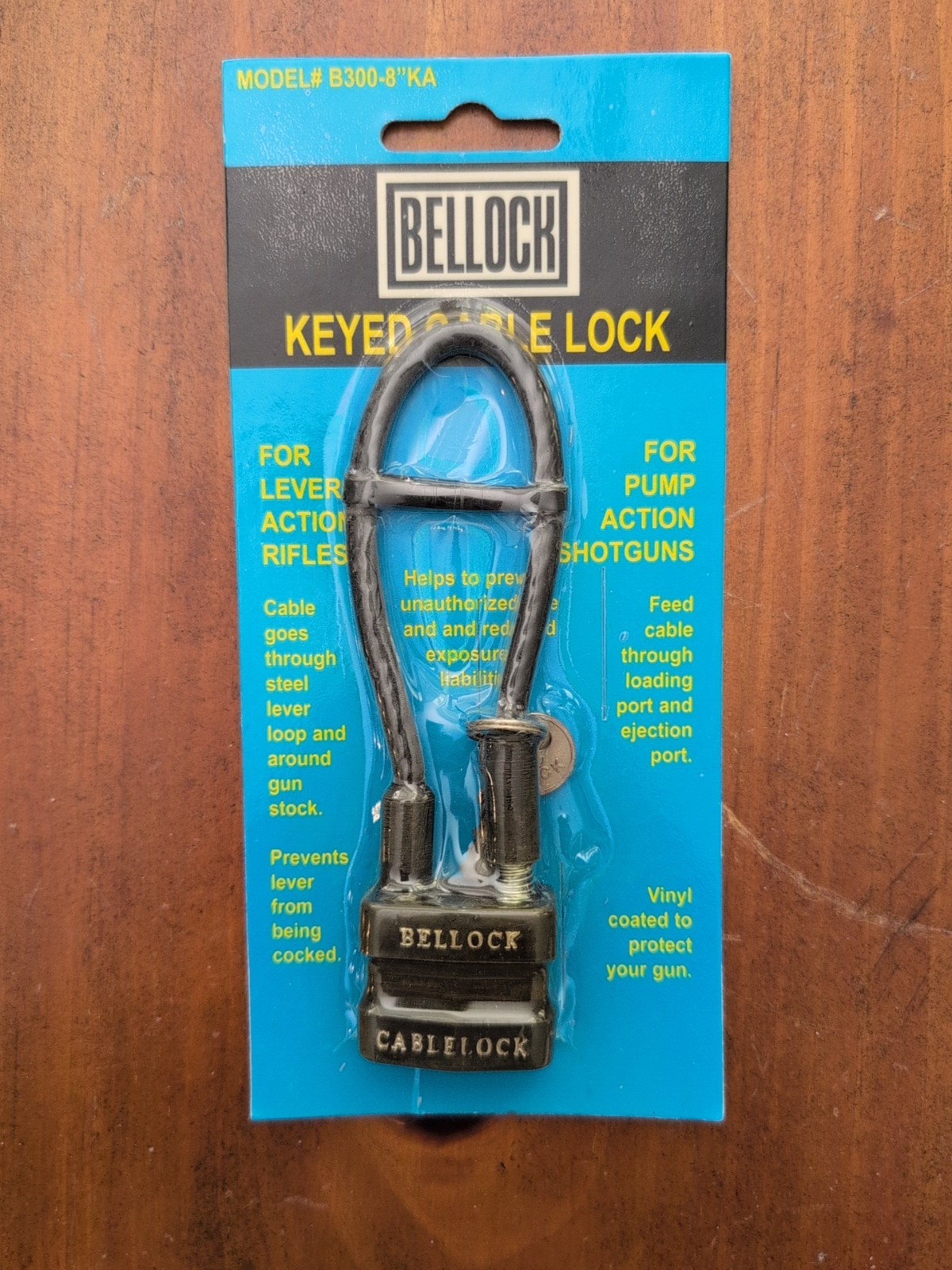 Bellock Keyed Cable Lock Model #B300-8"KA, Firearm Gun Safety, Brand New