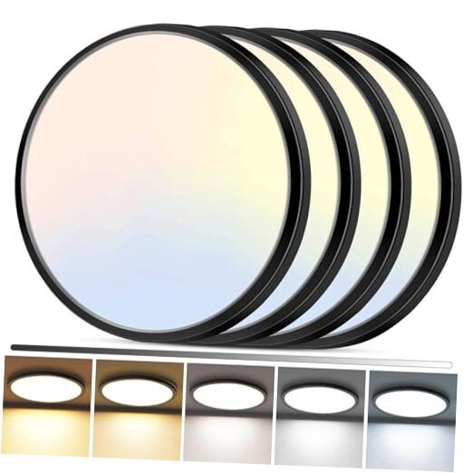 4Pack LED Flush Mount Ceiling Light, 12Inch 24W Dimmable 12"(4pack) Black