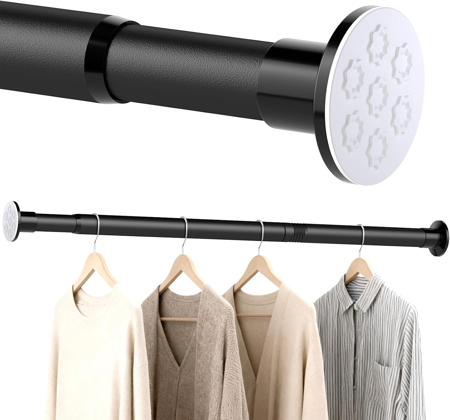 No Drilling Closet Rod, Adjustable Black Closet Rod, 28-98 Inches Heavy-Duty