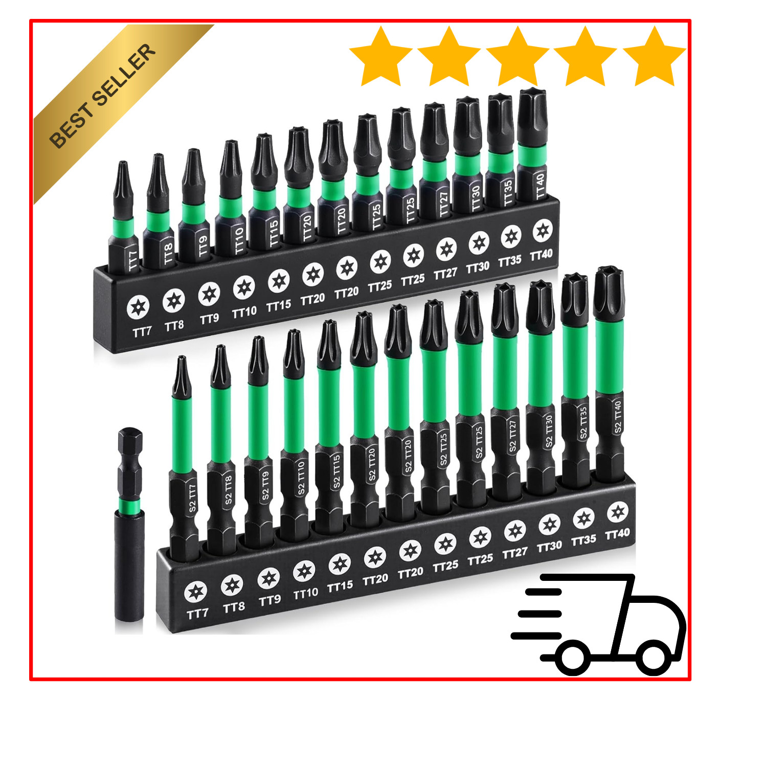 27Pcs Impact Torx Bit Set TT7-TT40 S2 Steel Security Tamper Proof 1" 2" Case