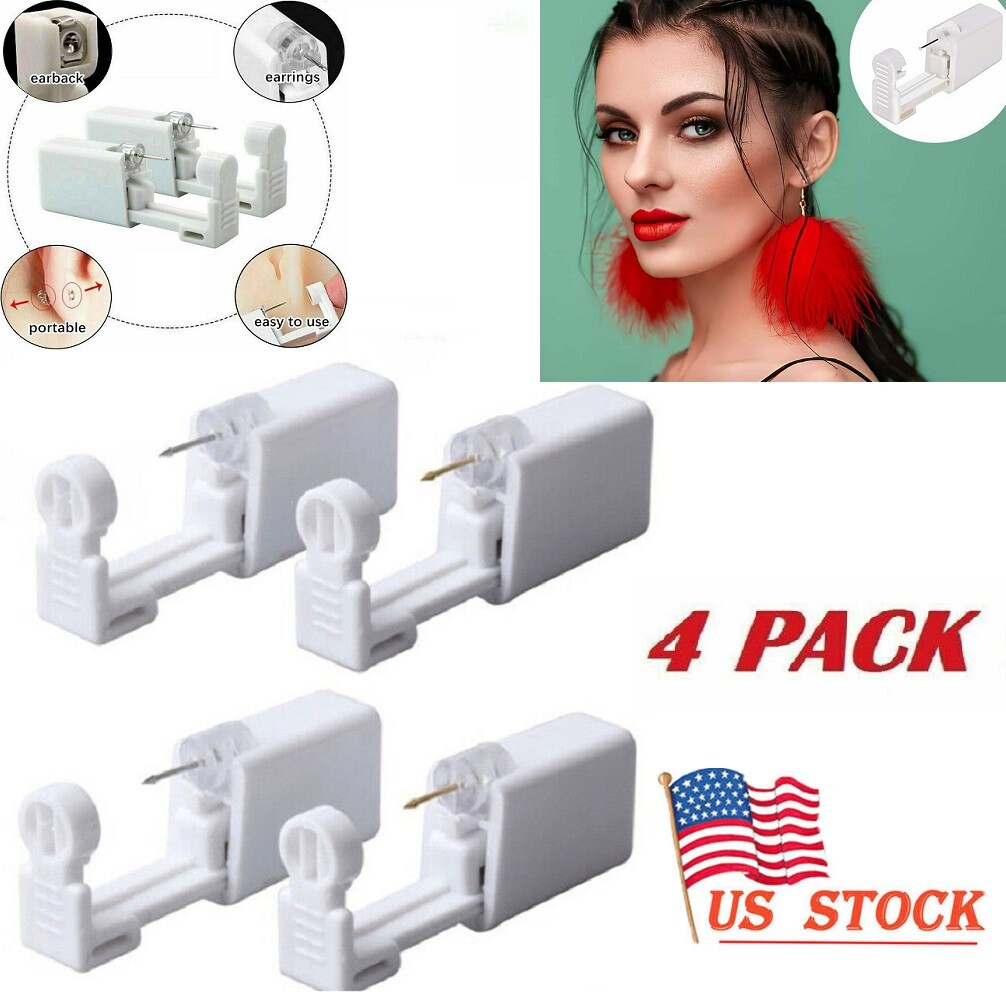 4Pack Nose Piercing Disposable Kit Silver Stud Earring Gun DIY Home Self Ear USA