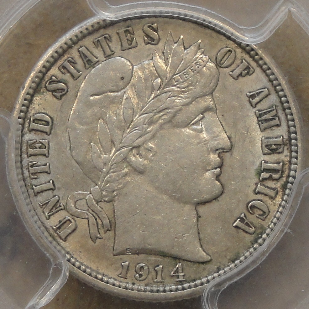 1914 Barber Dime 10c PCGS Certified AU55
