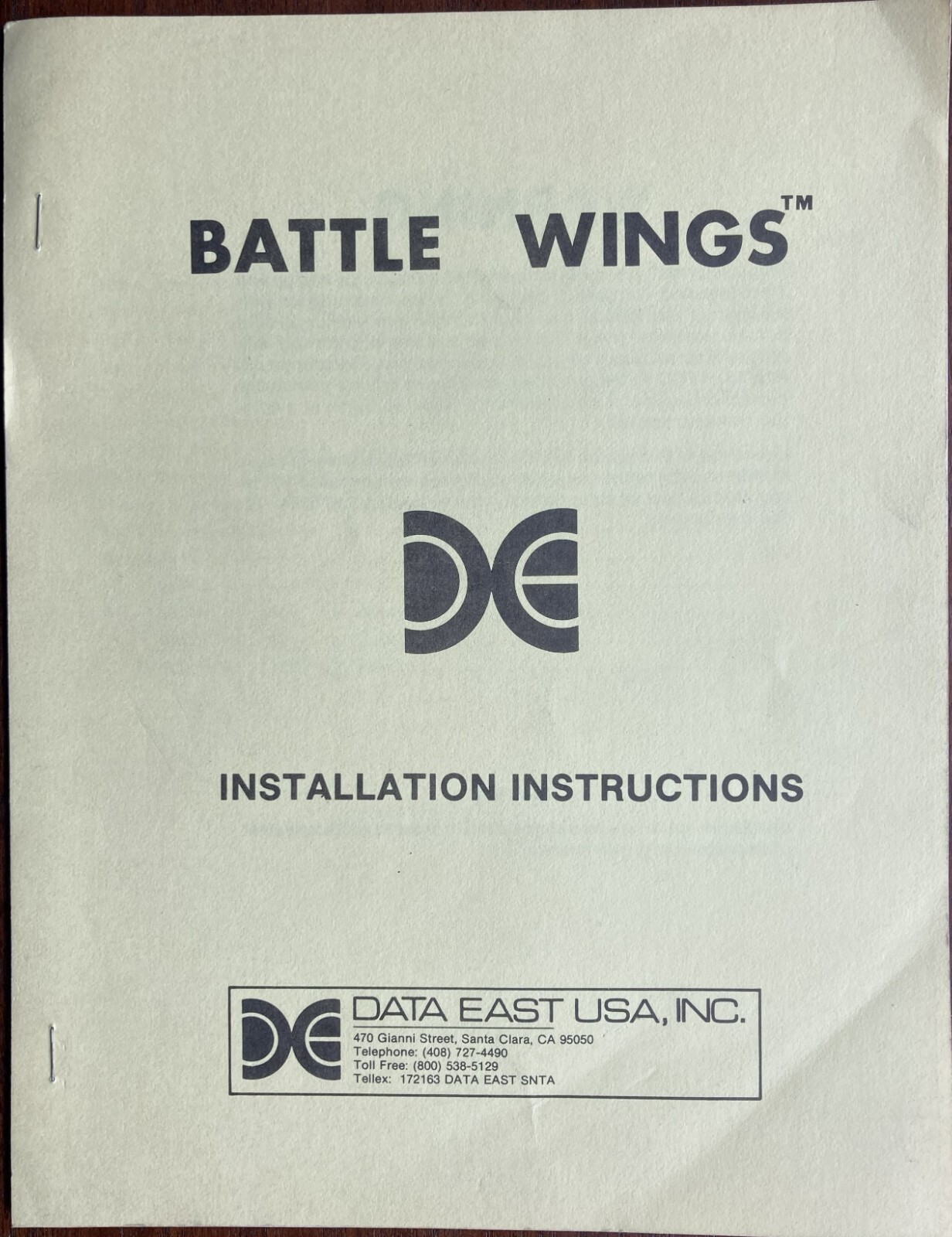 Battle Wings Arcade Game Manual