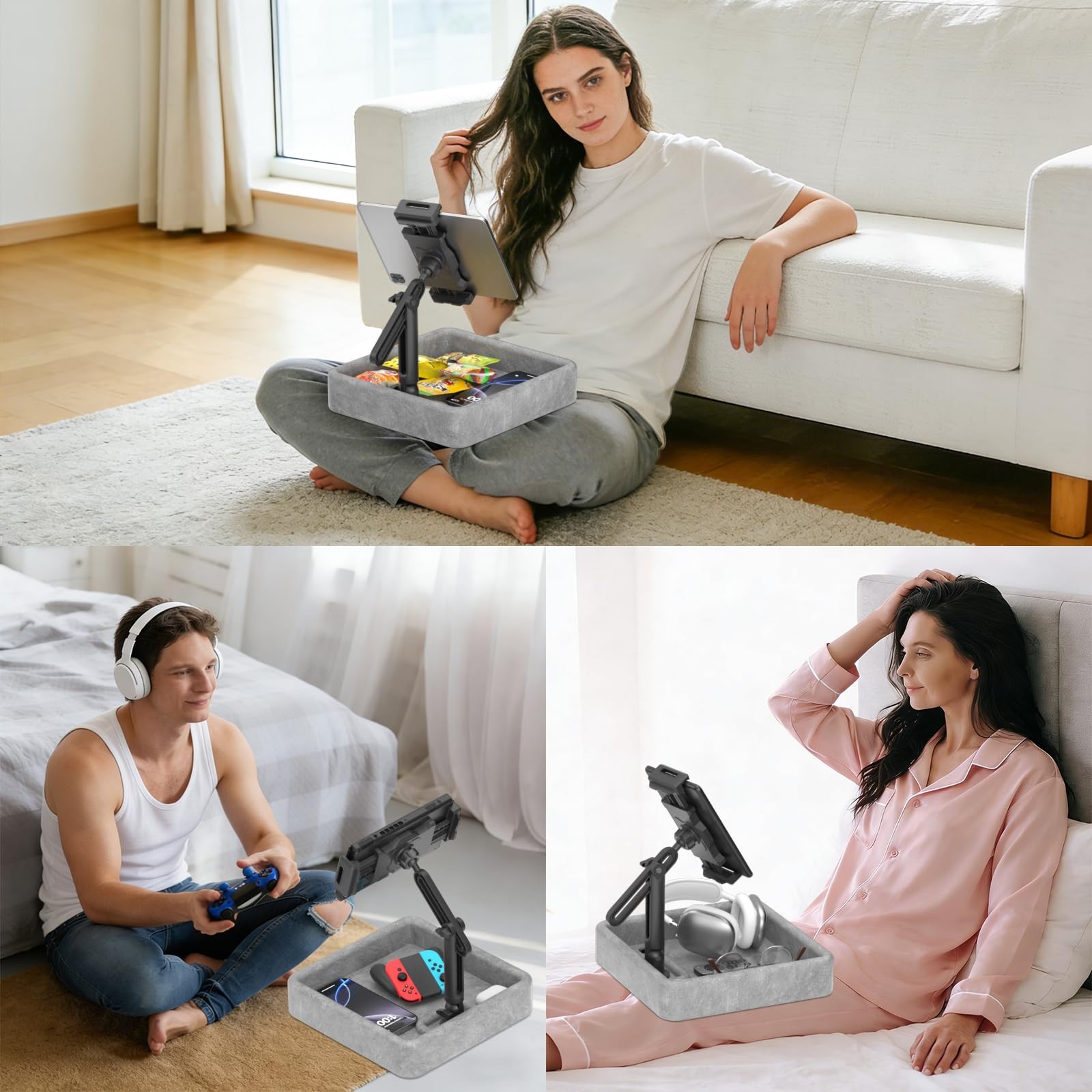 Tablet Pillow Stand - Multi-Angle Adjustable iPad Holder for Lap, Bed and Des...