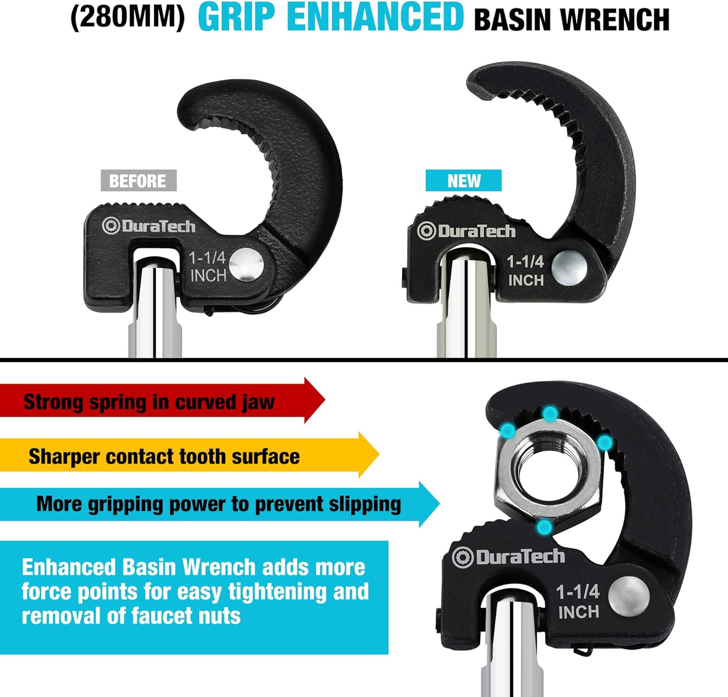 11" Basin Wrench, Sink Wrench, Adjustable Tap Nut Spanner Basin Spanner, Capacit