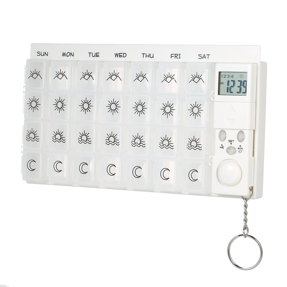 7 Day Weekly Digital Pill Box Medicine Pill Case Organizer LED Reminder 28 Grids