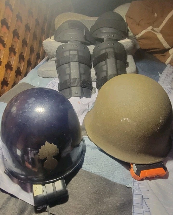 VTG French GENDARMERIE Helmet W Bomb Emblem/Liner+ M51 No Liner + Forearm Guards