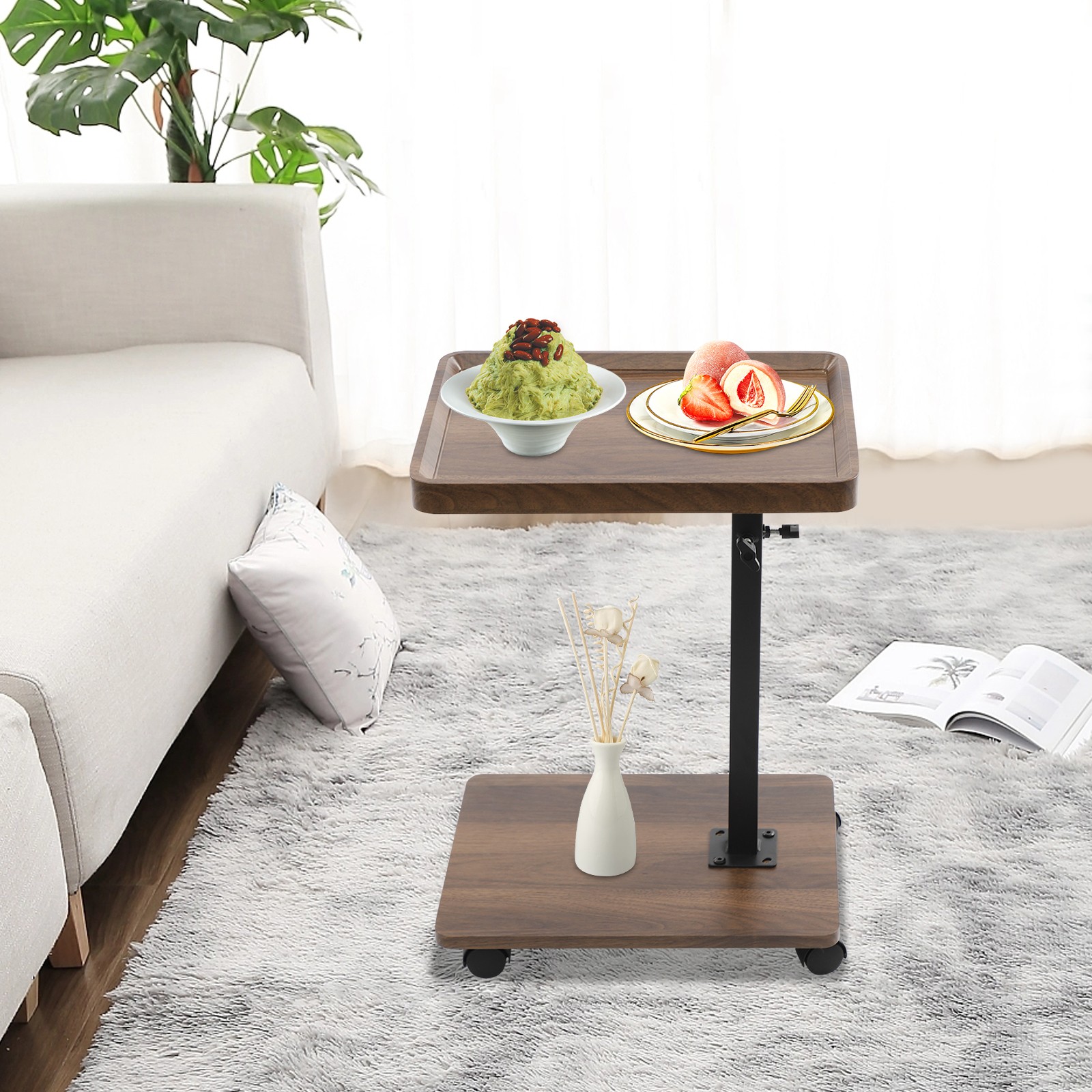 Rolling Side Table With 4 Wheels Adjustable End Table Coffee Table Laptop Stand