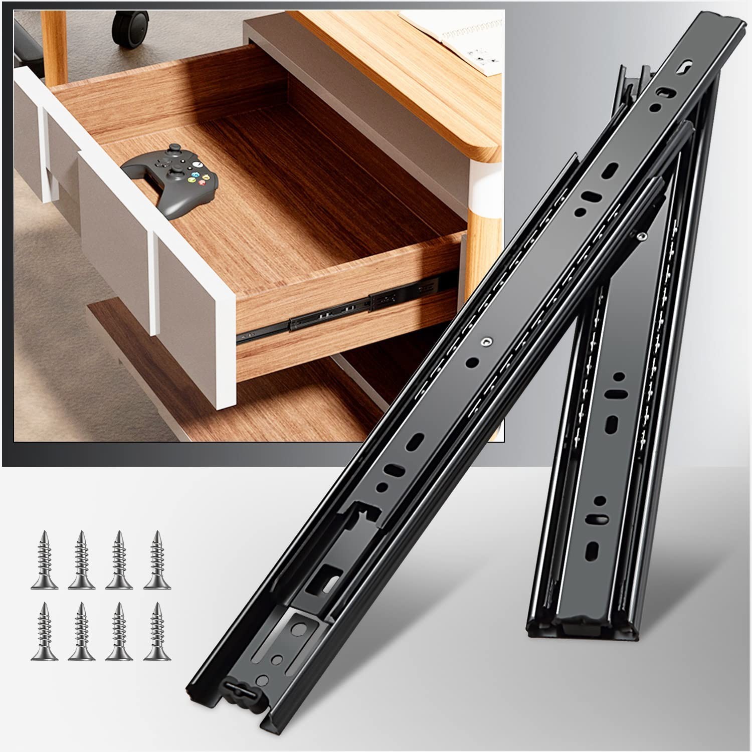 YENUO Full Extension Drawer Slides Side Mount 10 12 14 16 18 20 22 24 Inch Ba...