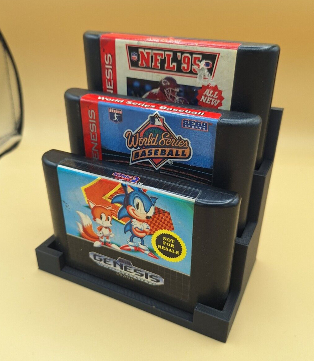 Sega Genesis Game Cartridge Display Stand, Tiered, Up To 5 Carts, 3D Printed